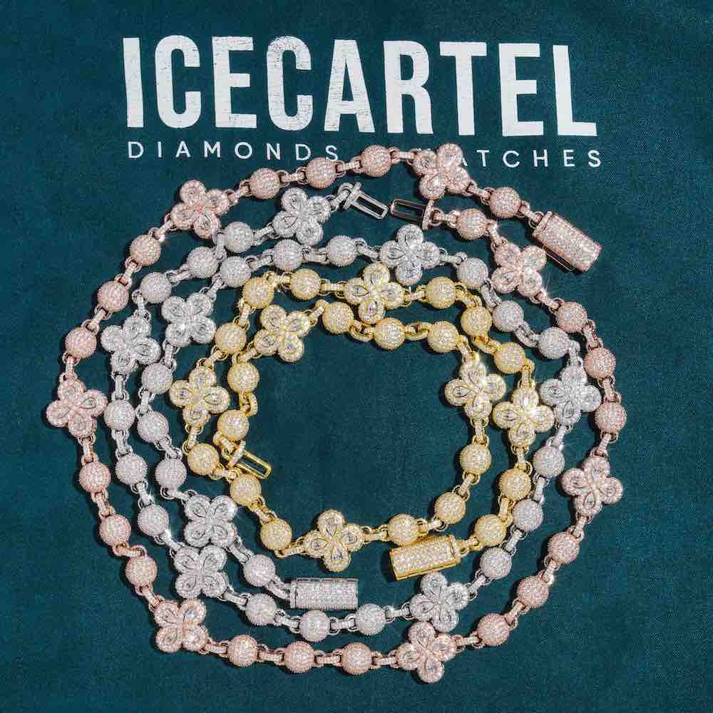 19MM Moissanite Beads Link Leaf Clover Chain 14k Gold、mySite、hinf8tx79