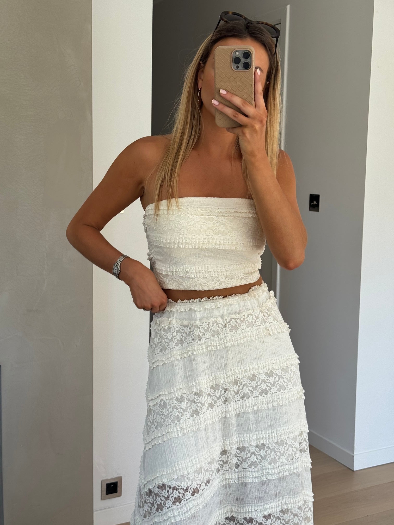 White pleated skirt