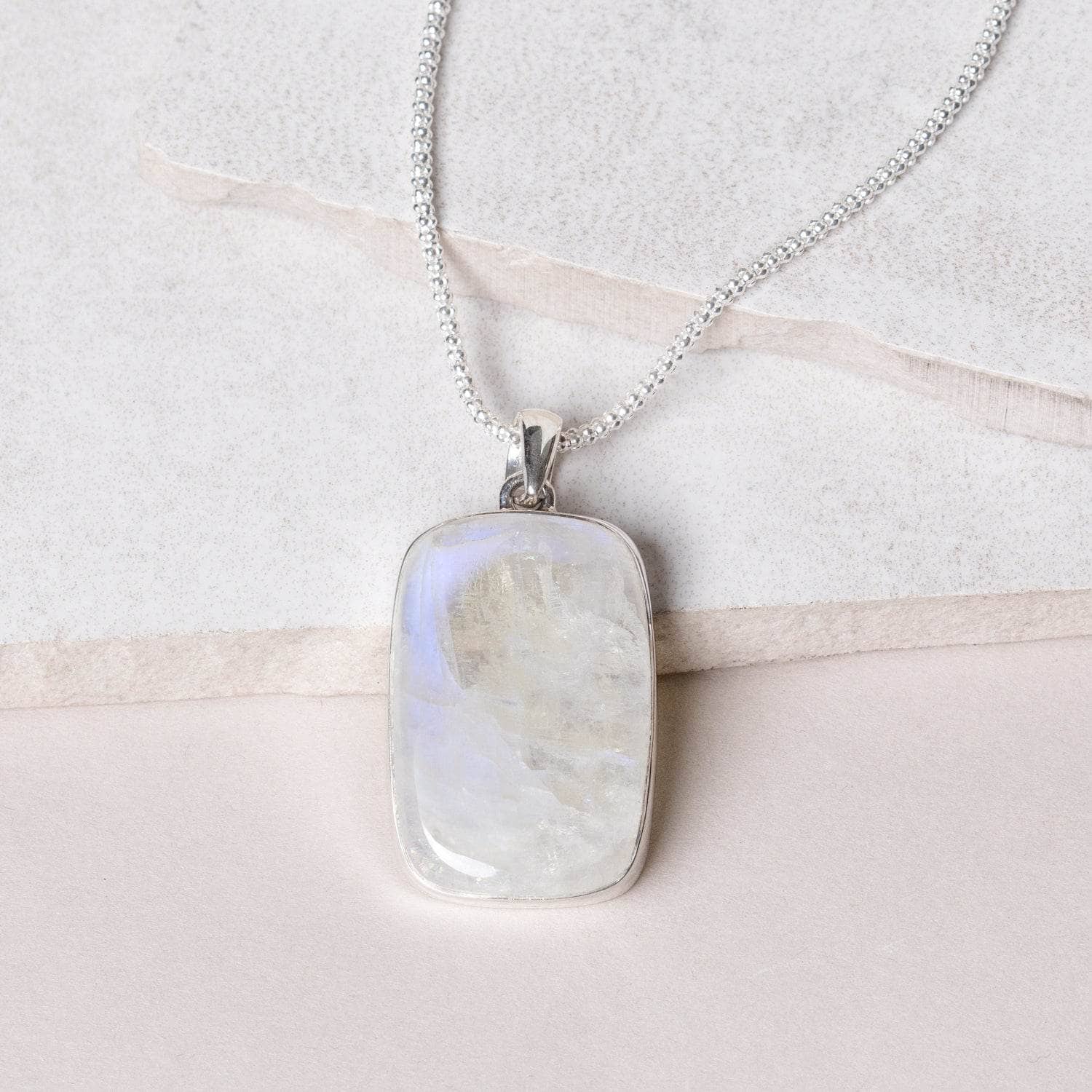 Rainbow Moonstone Rectangle Pendant Necklace、mySite、hinf8tx79