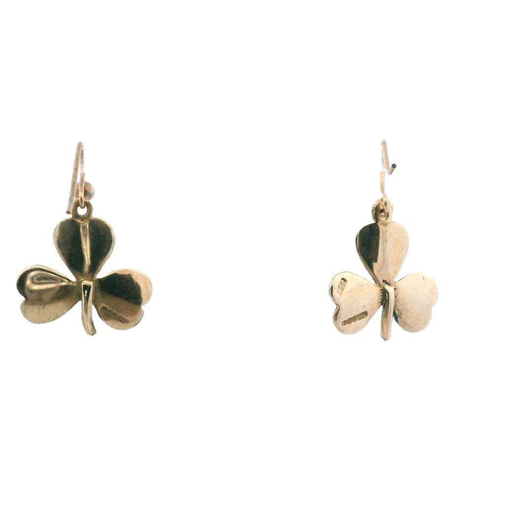  Estate 9 Karat Yellow Gold British Clover Drop Earrings