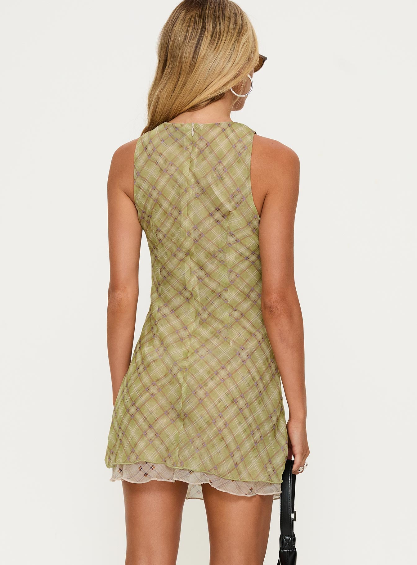 Buffie Shoulder Mini Dress Green Check、mySite、solidvoid
