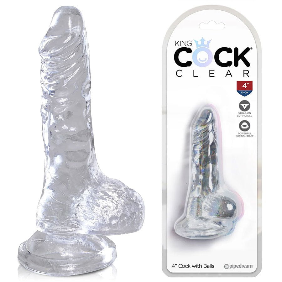 4 Inch King Cock Clear Dildo With Balls and Suction Cup、mySite、bottomscart