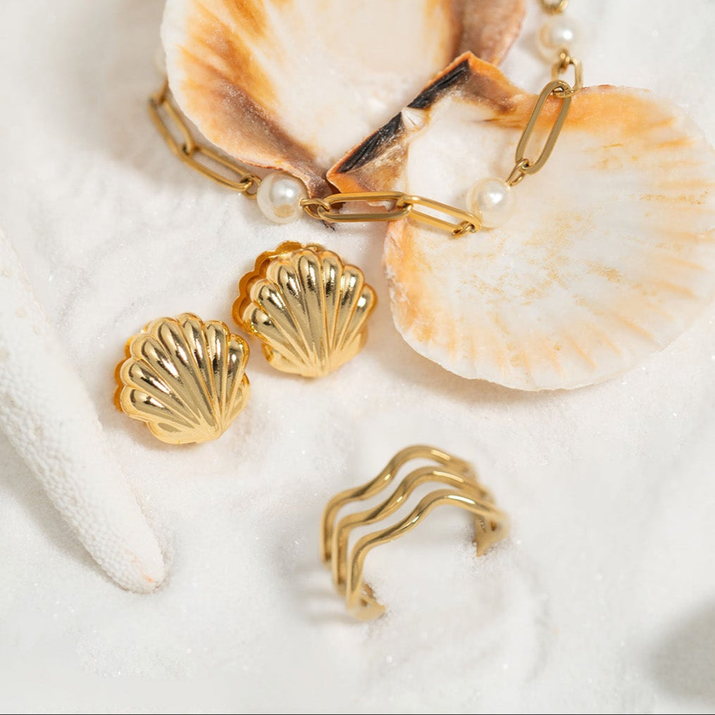 18K Gold PVD Stainless Steel Station Pearl Paperclip Bracelet / BRJ1023、mySite、dreamappss