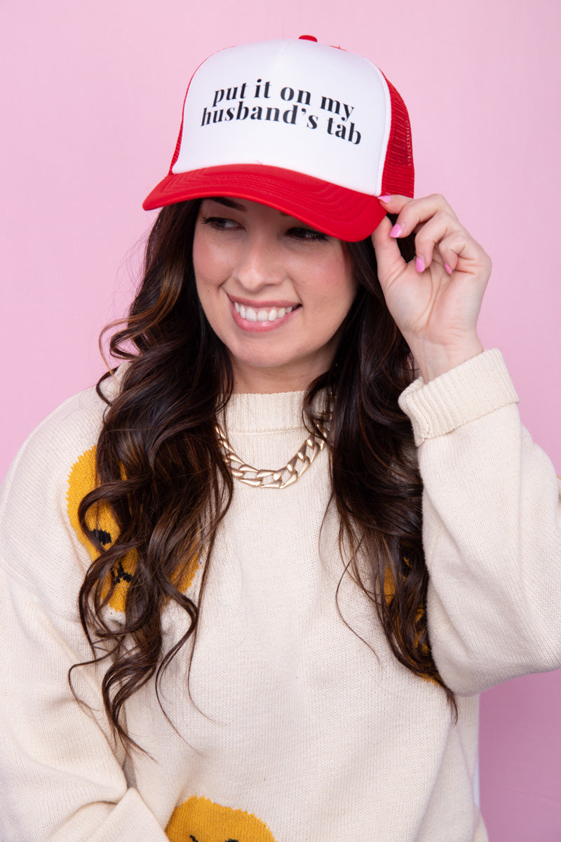 Put It On My Husband's Tab Trucker Hat - Red、mySite、hinf8tx79