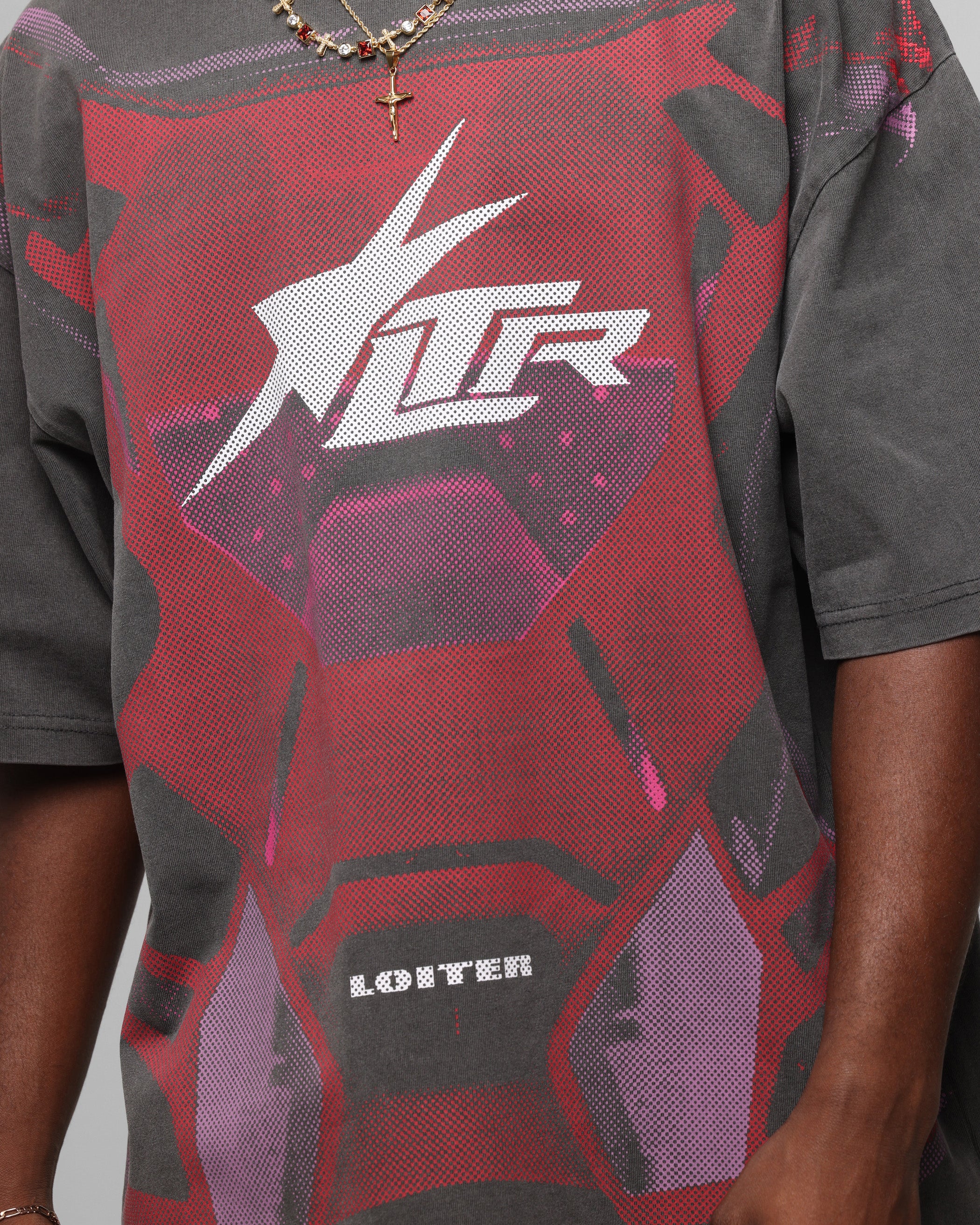 Loiter Motocross Vintage T-Shirt Charcoal/Red、mySite、zt4zffjzw