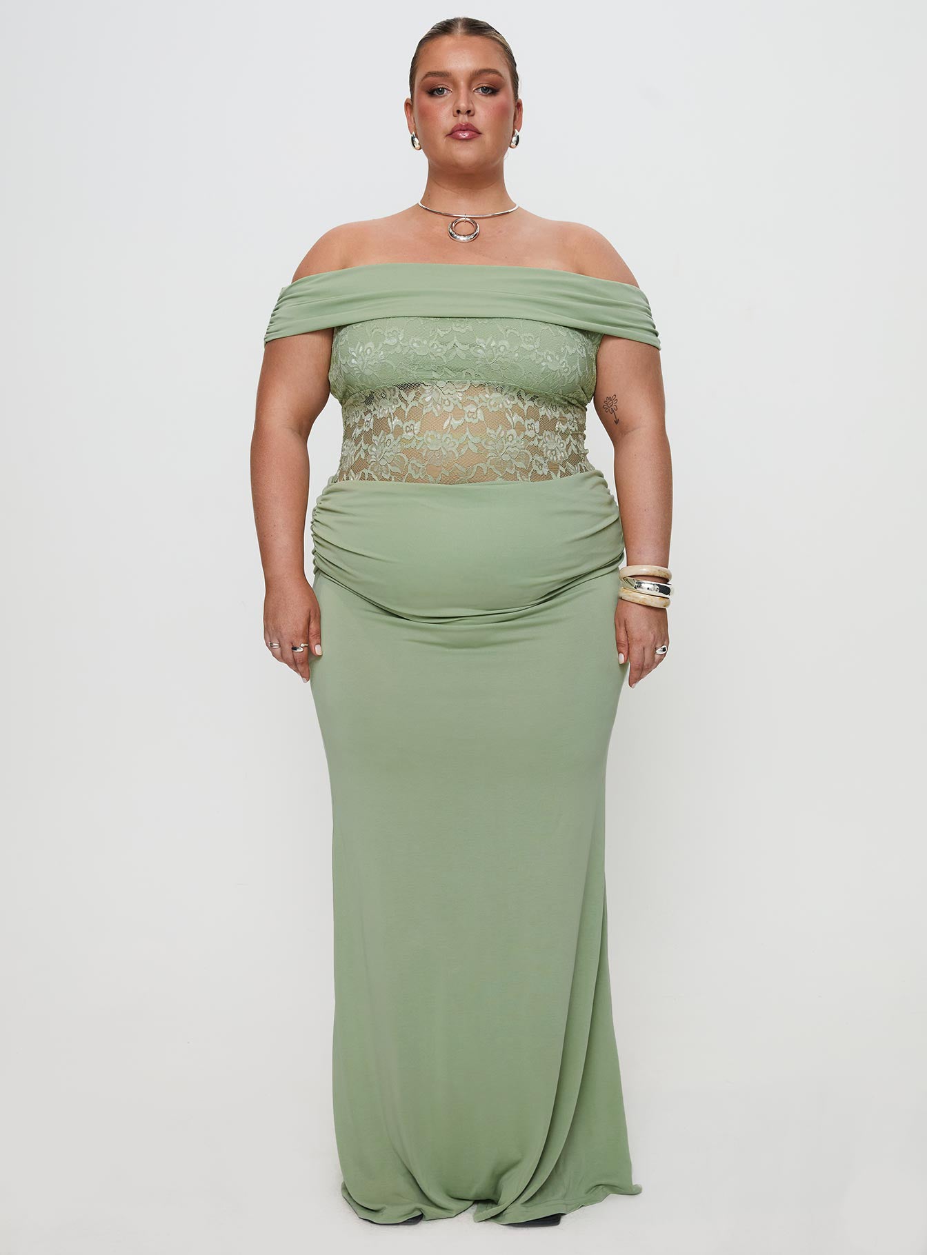 Gwendolen Off The Shoulder Maxi Dress Green Curve、mySite、solidvoid