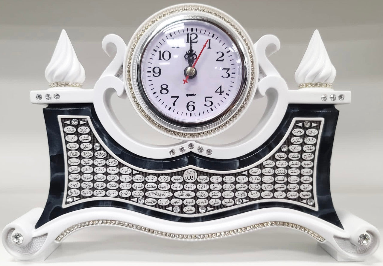 Turkish Islamic Home Table Decor Clock with 99 Names of Allah (Black and White)、mySite、topwebapps