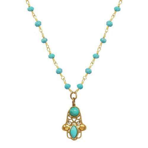 Michal Golan Small Turquoise Hamsa Necklace、mySite、topwebapps