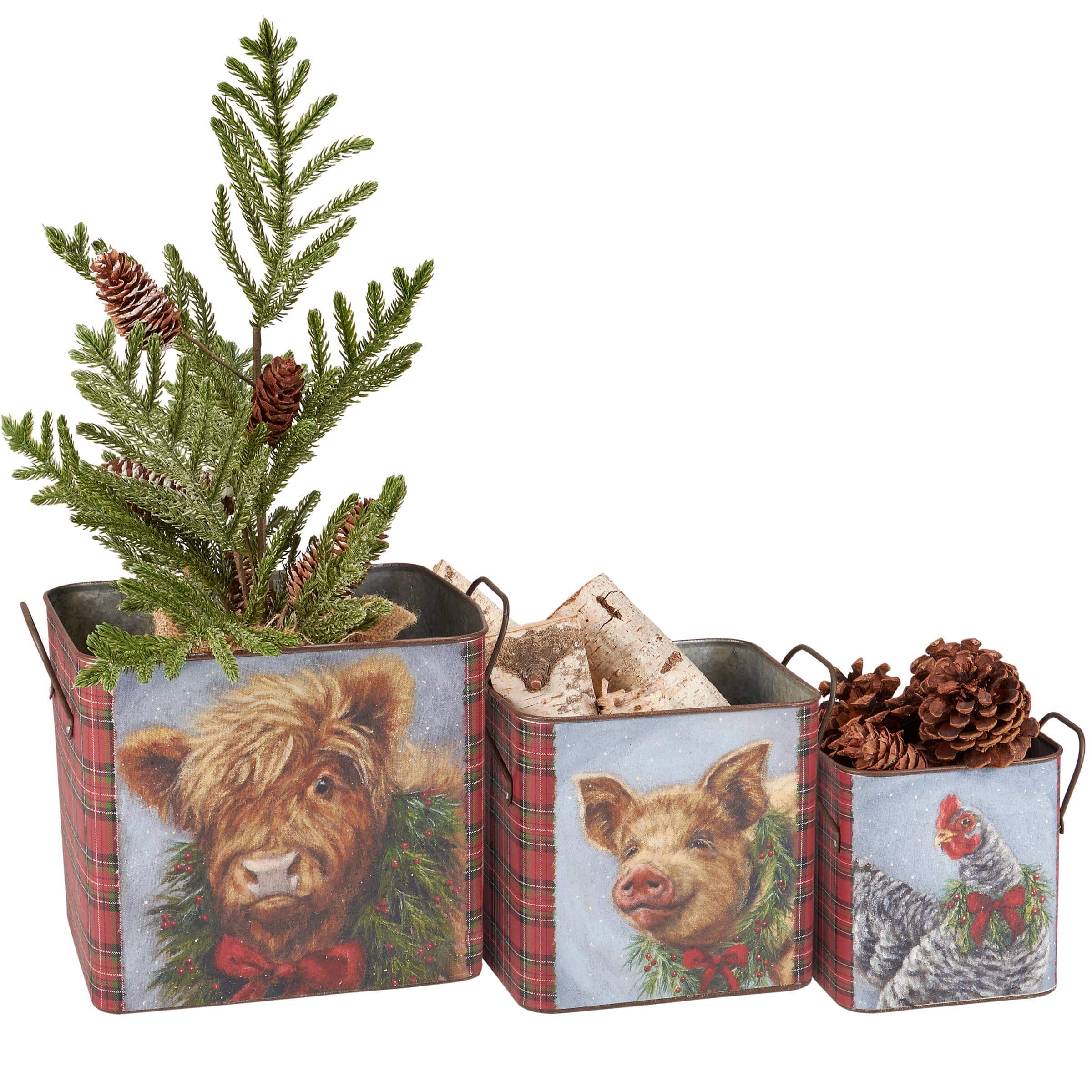 Christmas Farm Animal Bin Set-Pig, Highland Cow & Chicken、mySite、g9winljtr