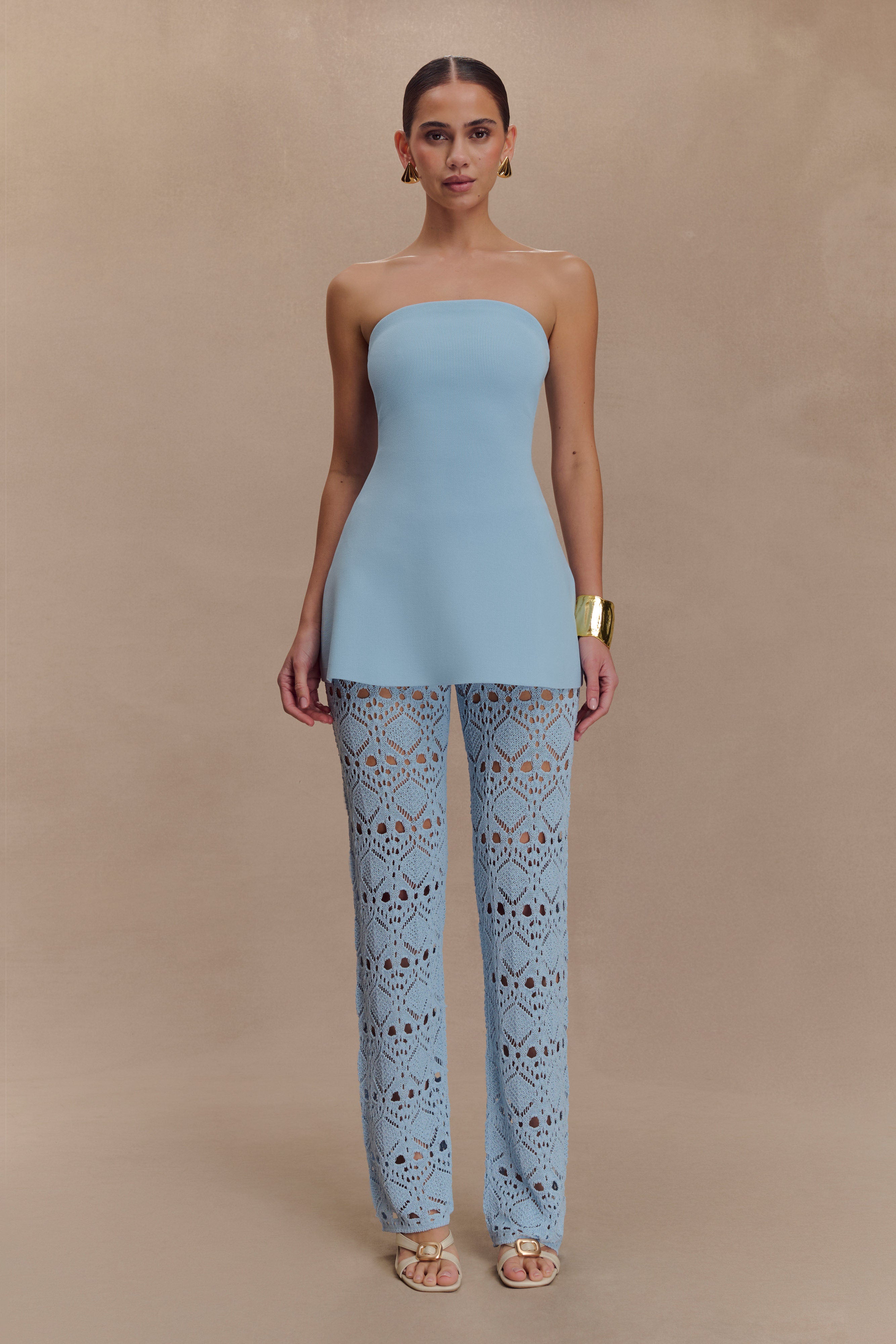 Trena Crochet Knit Pants - Sky Blue、mySite、solidvoid