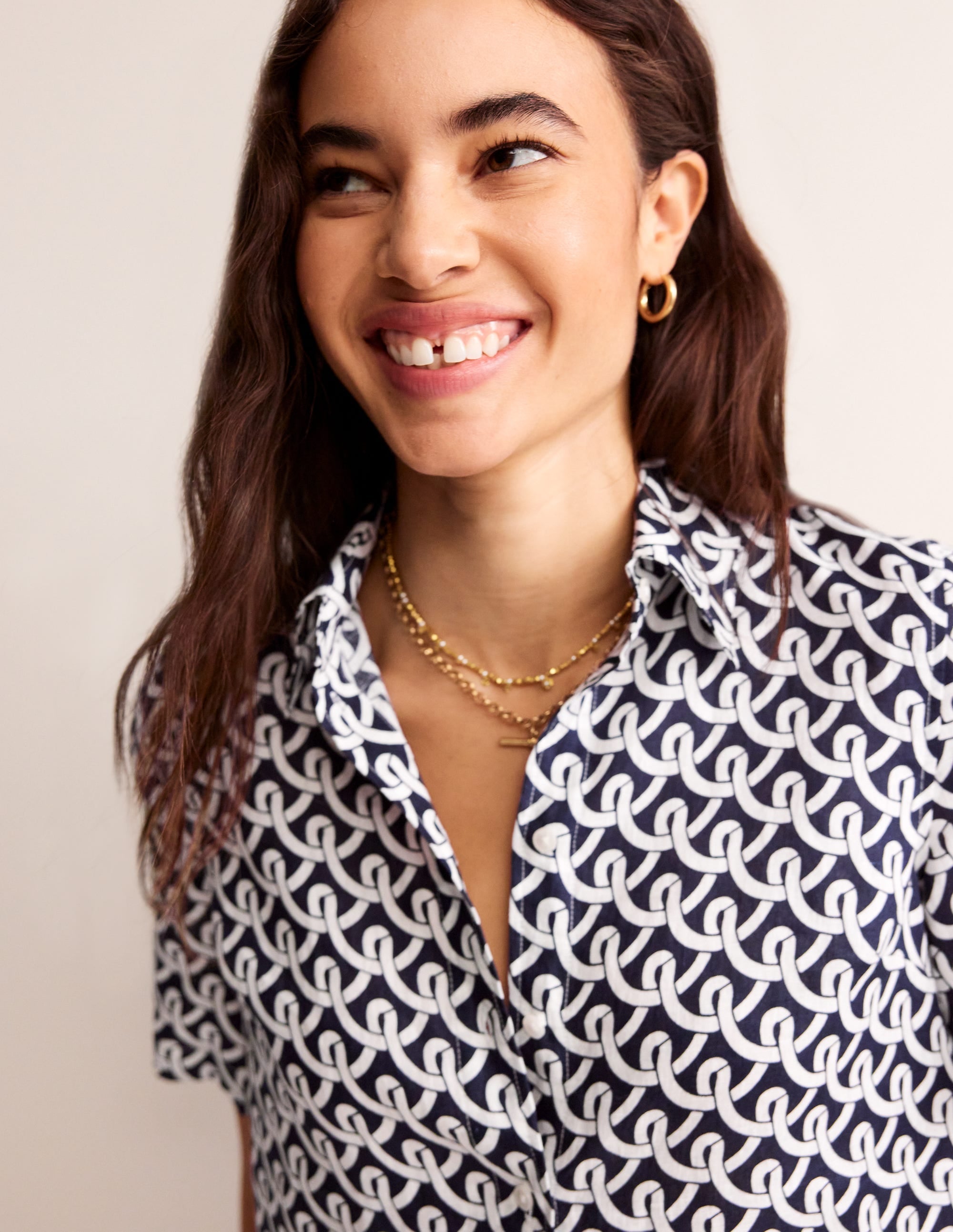  Hazel Short Sleeve Linen Shirt-Navy, Geo Terrace、mySite、ashleygrahame