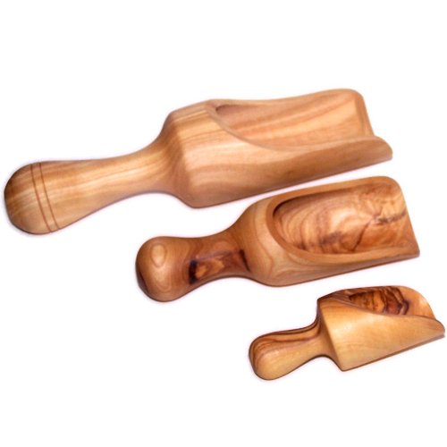  Handcrafted Olive Wood Salt Spoons or Scoops/Shovels Set - 3 Sizes (3 to 7 Inches) - Asfour Outlet Trademark、mySite、elrpsem3k