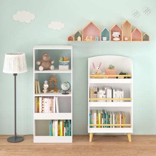 Kids Bookshelf, 3-Tier Bookcase, Book Organizer, toy Storage Cabinet Organizer, White、、casual