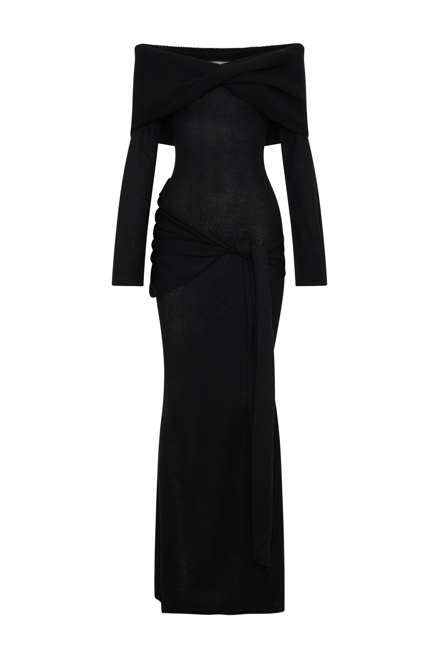 Cameron Off Shoulder Tie Maxi Dress - Black、mySite、solidvoid