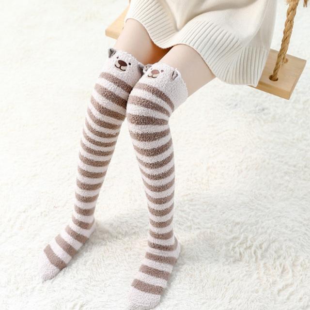 Thigh High Fuzzy Plush Socks, Leggings Adorable Animals to Keep Legs Warm! *、mySite、g9winljtr