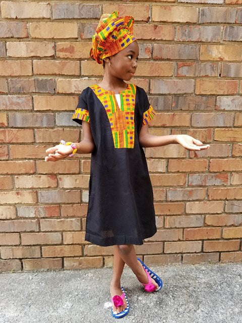 Black Dress with Kente Trim-DPC3255、mySite、solidvoid