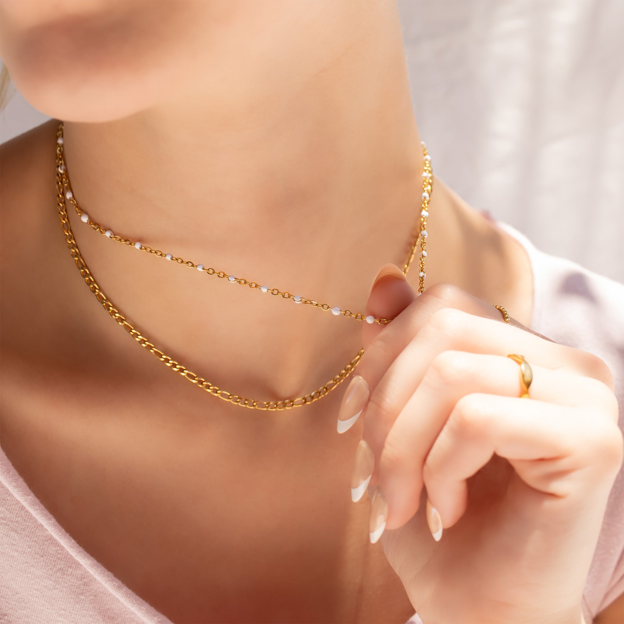 18K Gold PVD Stainless Steel Confetti White Chain Necklace / CHN0092、mySite、dreamappss