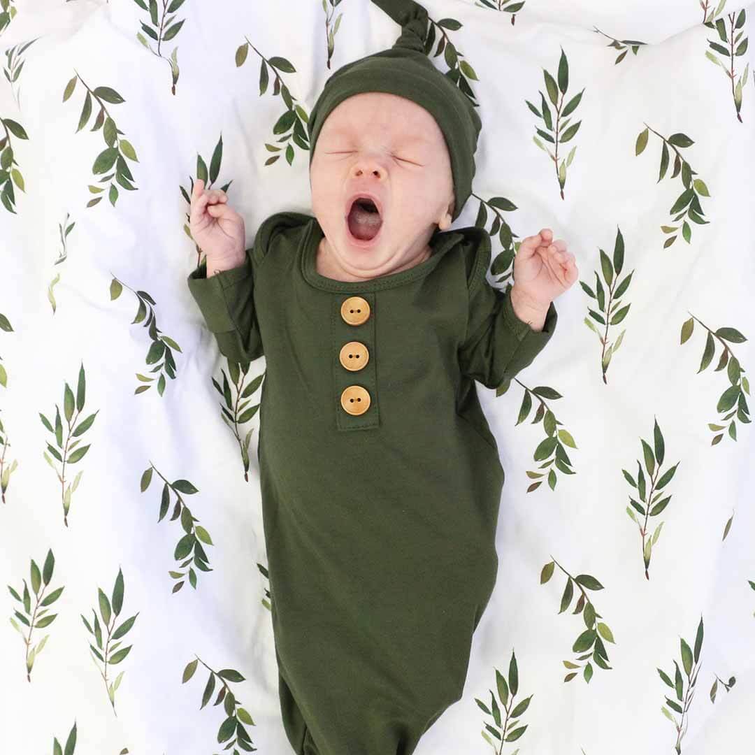  Solid Olive Bamboo Baby Knot Gown & Hat、mySite、layawaytickets