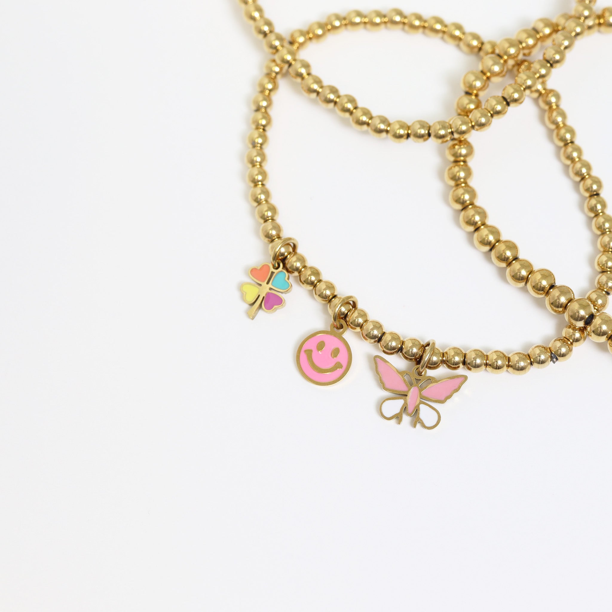 18K Gold PVD Stainless Steel Epoxy Pink Smiley Face Charm / PDL0005、mySite、dreamappss