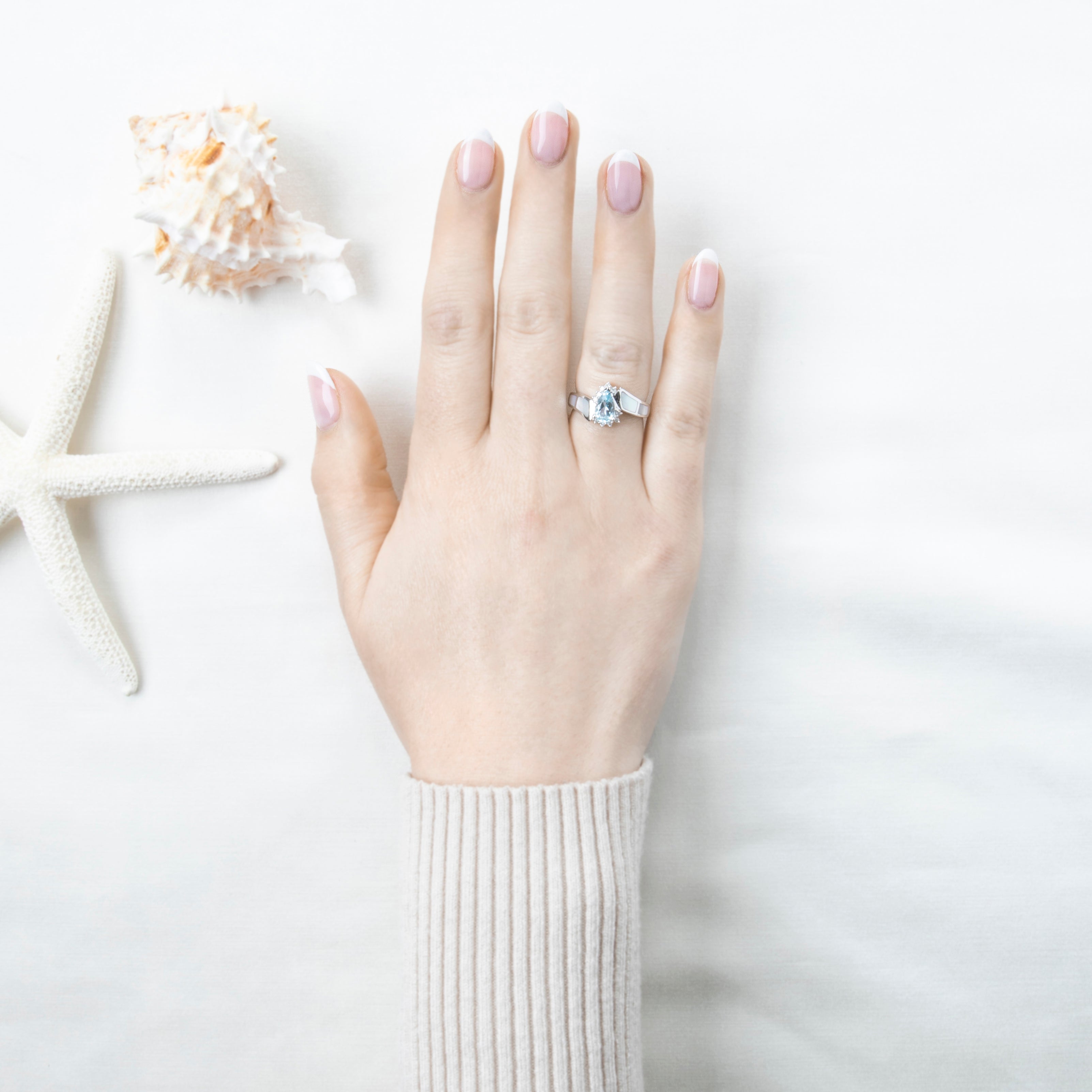 Vintage 10k White Gold Blue Topaz Mother Of Pearl Diamond Bypass Ring 6.75、mySite、hinf8tx79