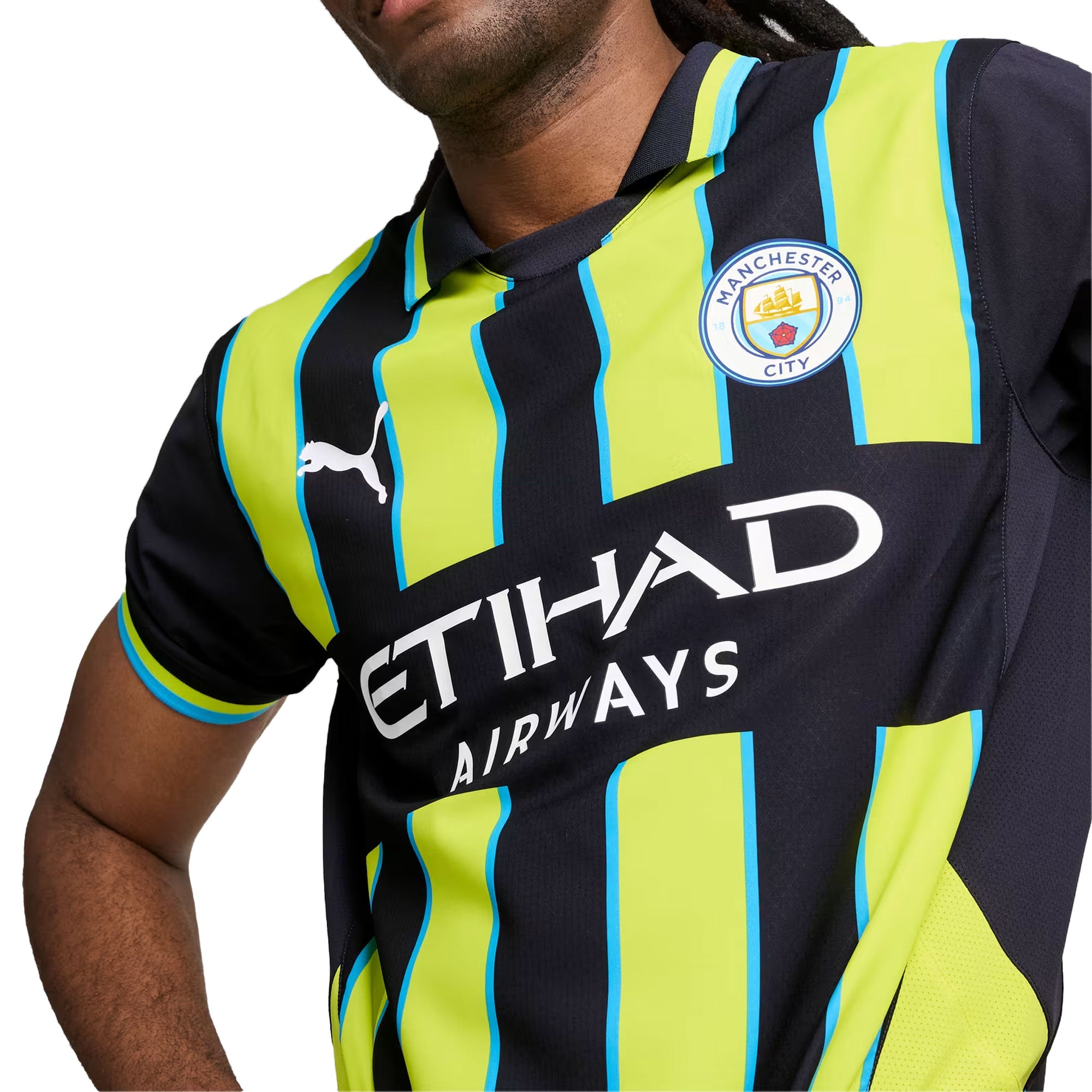 PUMA Men's Manchester City 2024/25 Authentic Away Jersey Yellow Glow/Navy、mySite、noshort