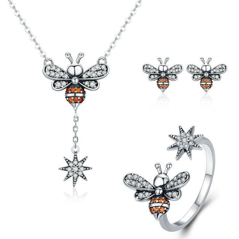 Honey Bee With a Star Jewelry SET : Ring, Necklace, Earrings、mySite、g9winljtr
