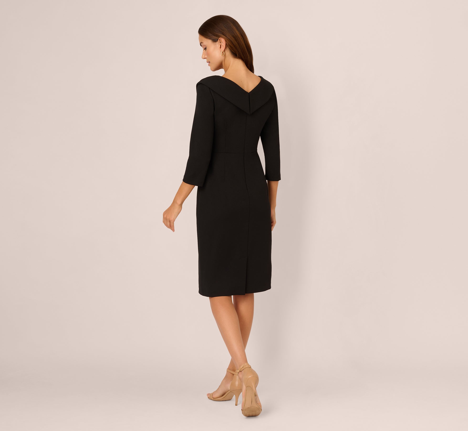 Knit Crepe Tie Front Sheath Dress In Black、mySite、solidvoid