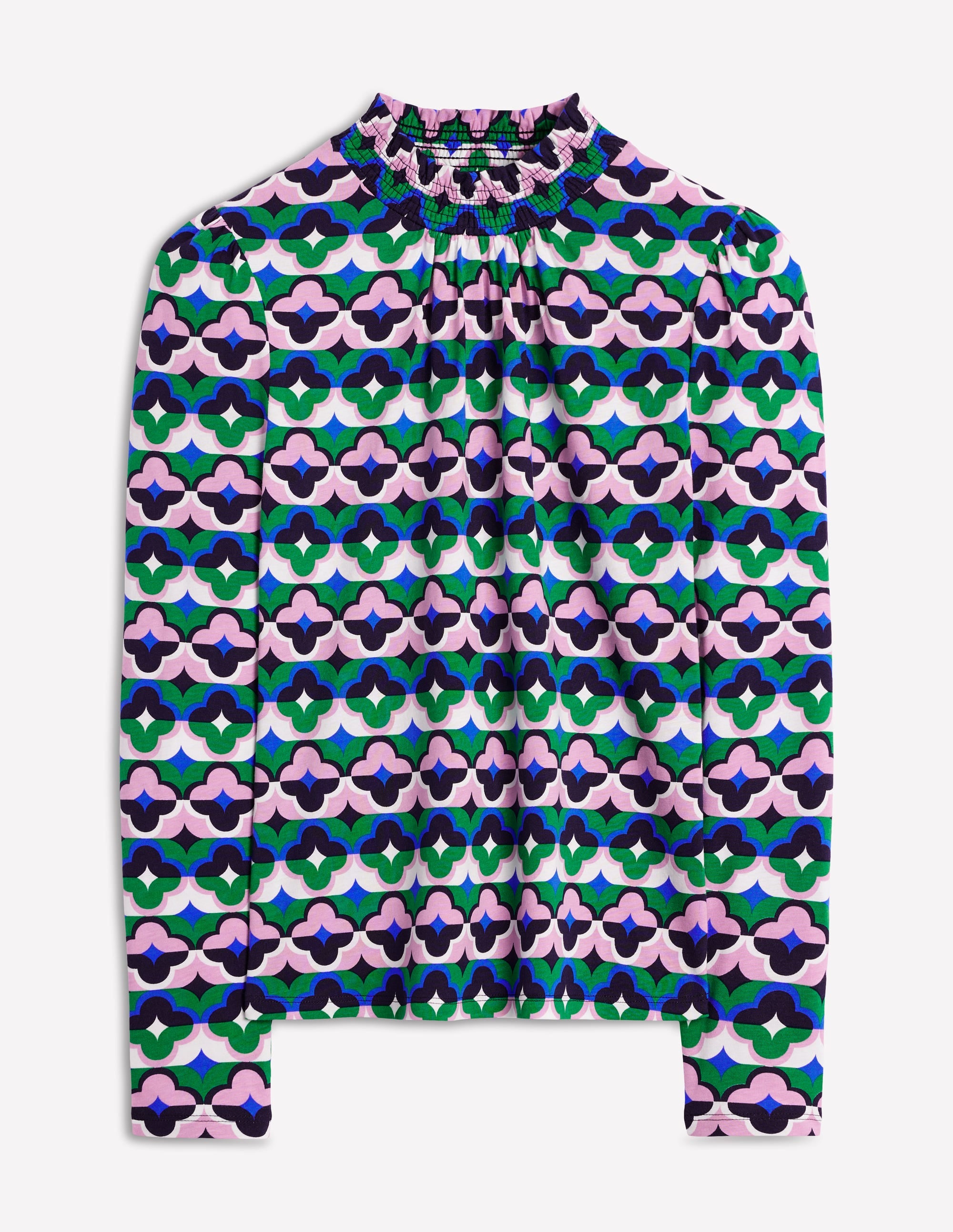  Smocked Neck Printed Top-Rich Emerald, Lucky Clover、mySite、ashleygrahame