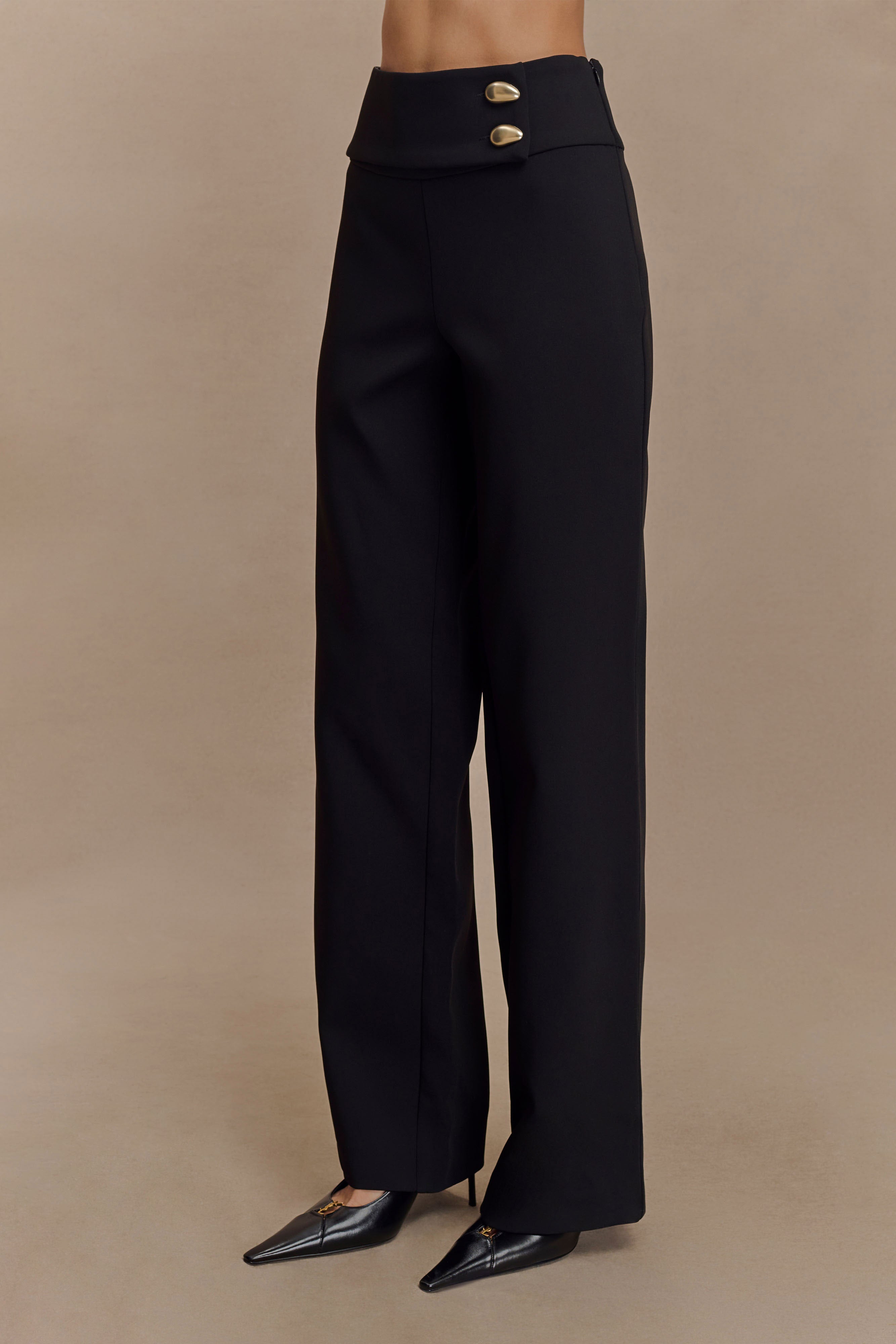 Lindie Straight Leg Suiting Pants - Black、mySite、solidvoid