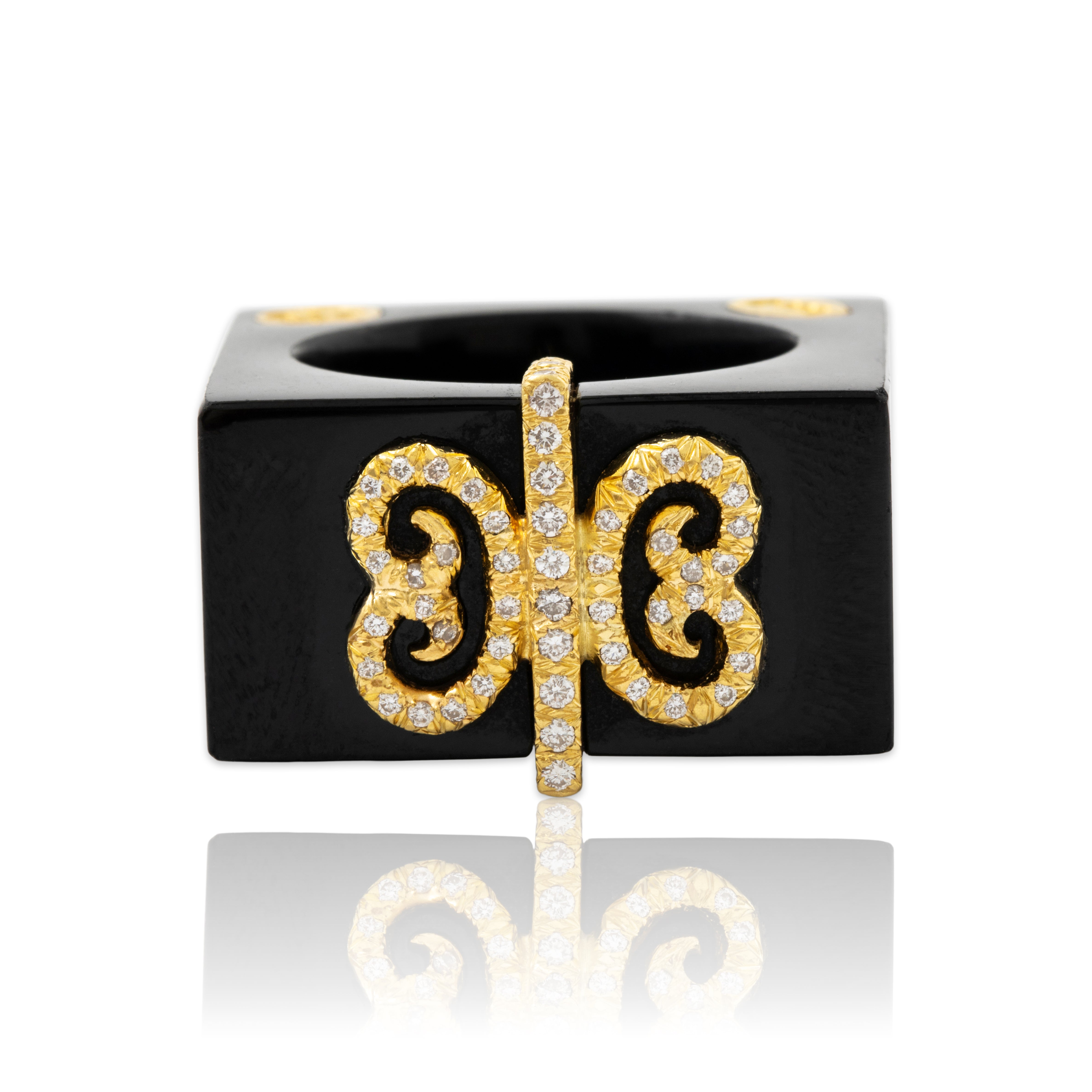 Vintage Henry Dunay 18k Yellow Gold Black Jade .496cttw Diamond Ring 6.75、mySite、hinf8tx79