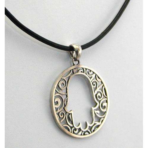 Michael Bromberg Pretty Hamsa With Swirls of Silver on Leather Cord、mySite、topwebapps