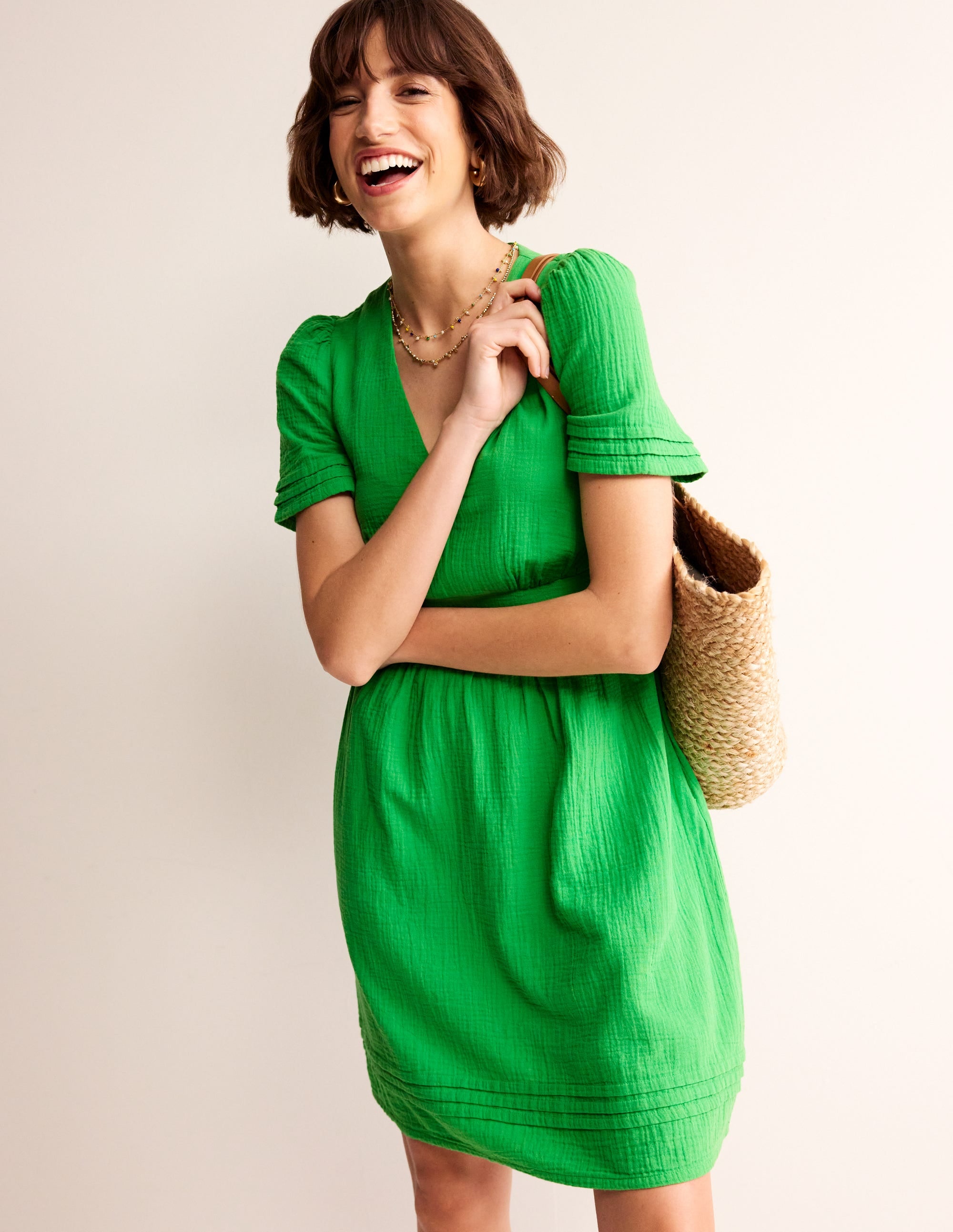 Eve Double Cloth Short Dress-Kelly Green、mySite、ashleygrahame