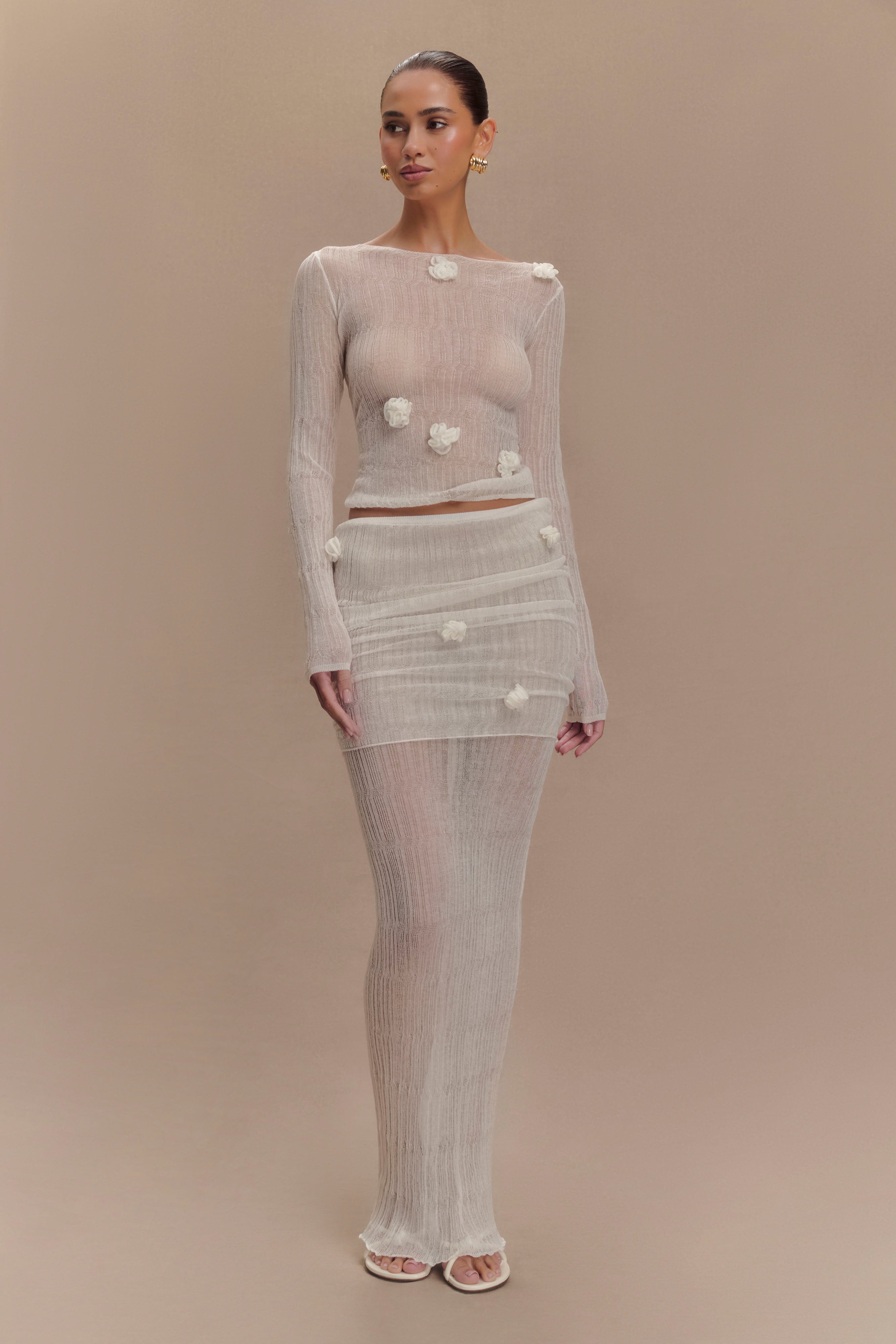 Orianna Orchid Long Sleeve Knit Top - Ivory、mySite、solidvoid