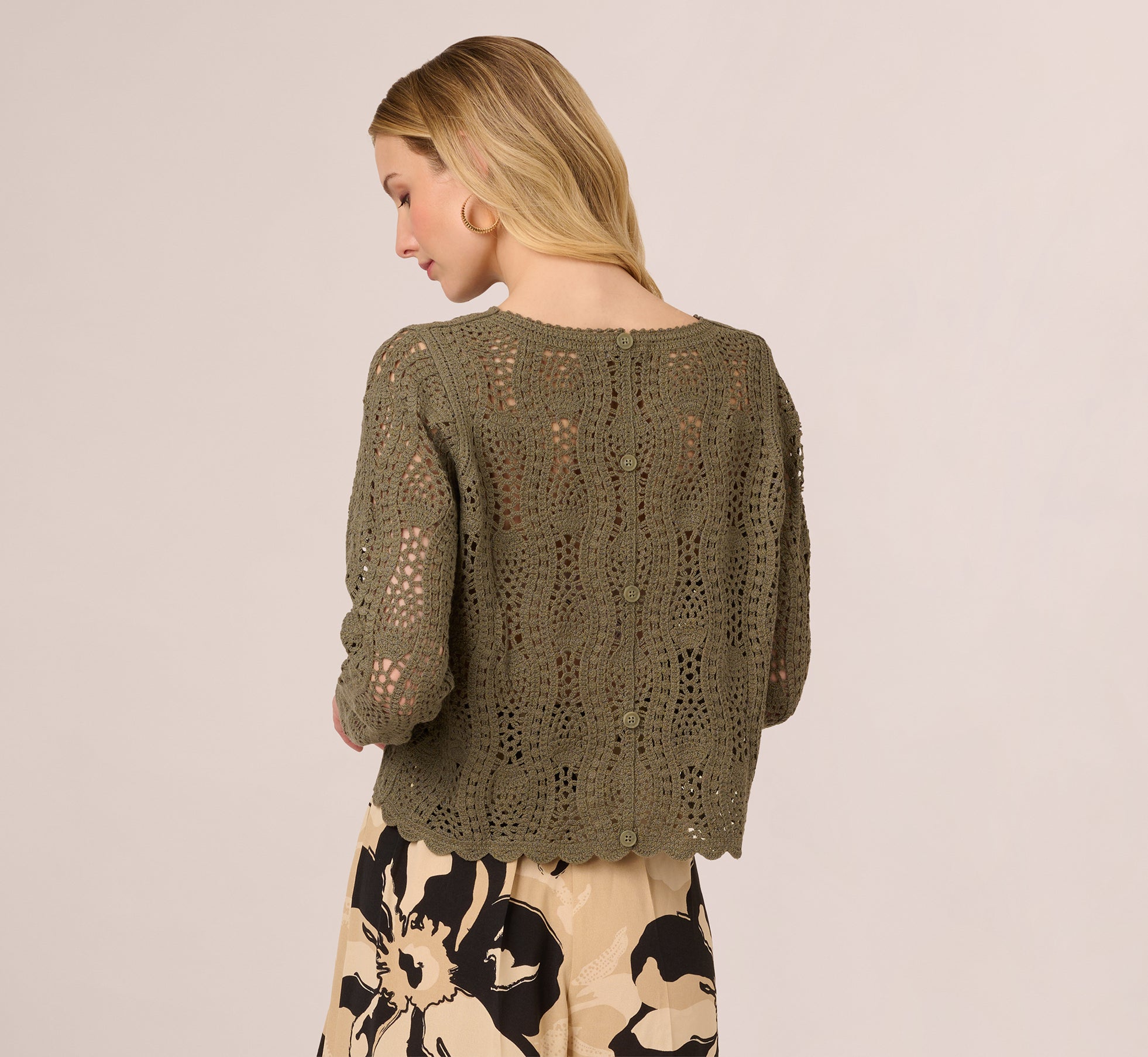 Long Sleeve Open Crochet Sweater In Olivine、mySite、solidvoid