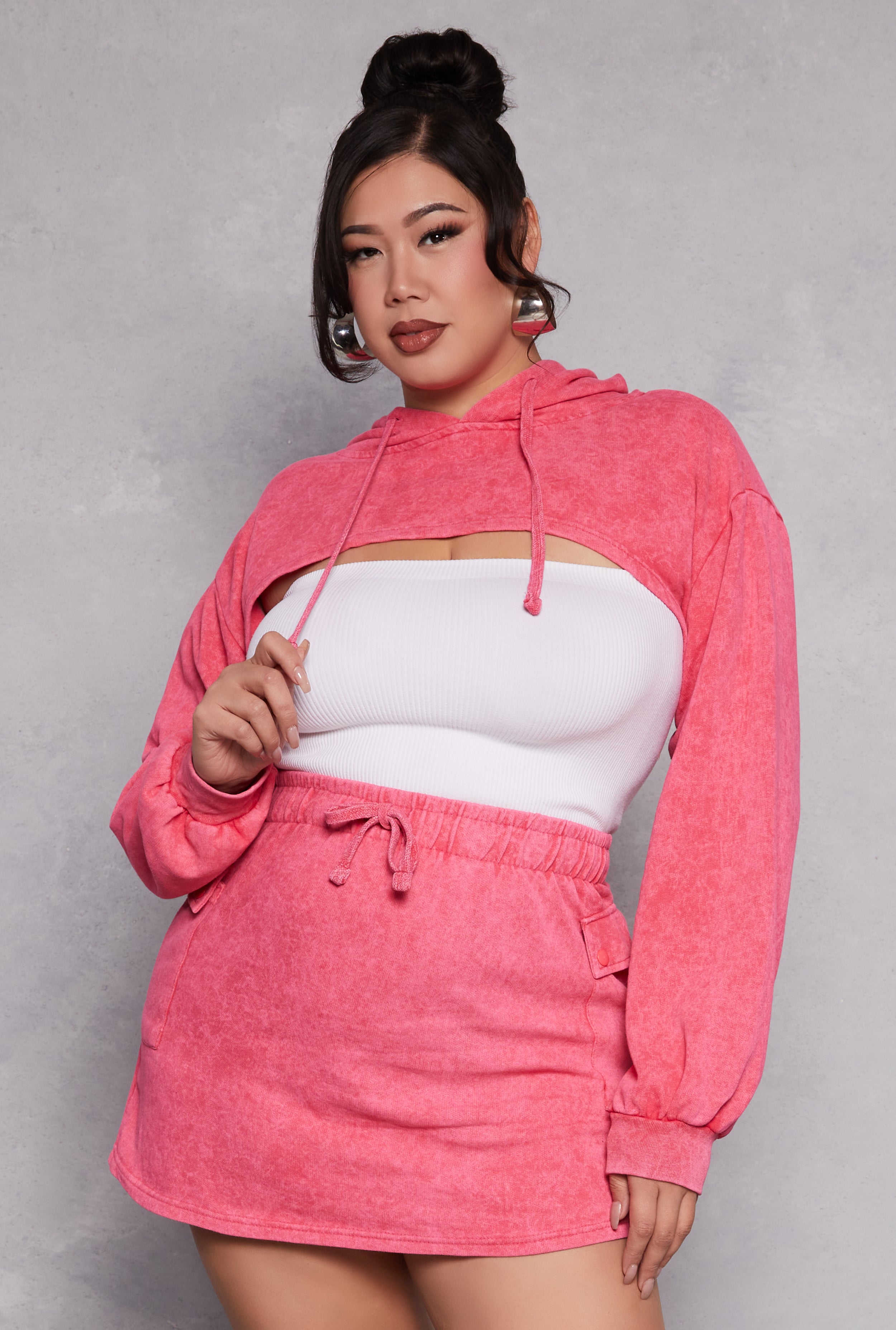 Plus Size Acid Wash Hooded Shrug、mySite、camillekostekn