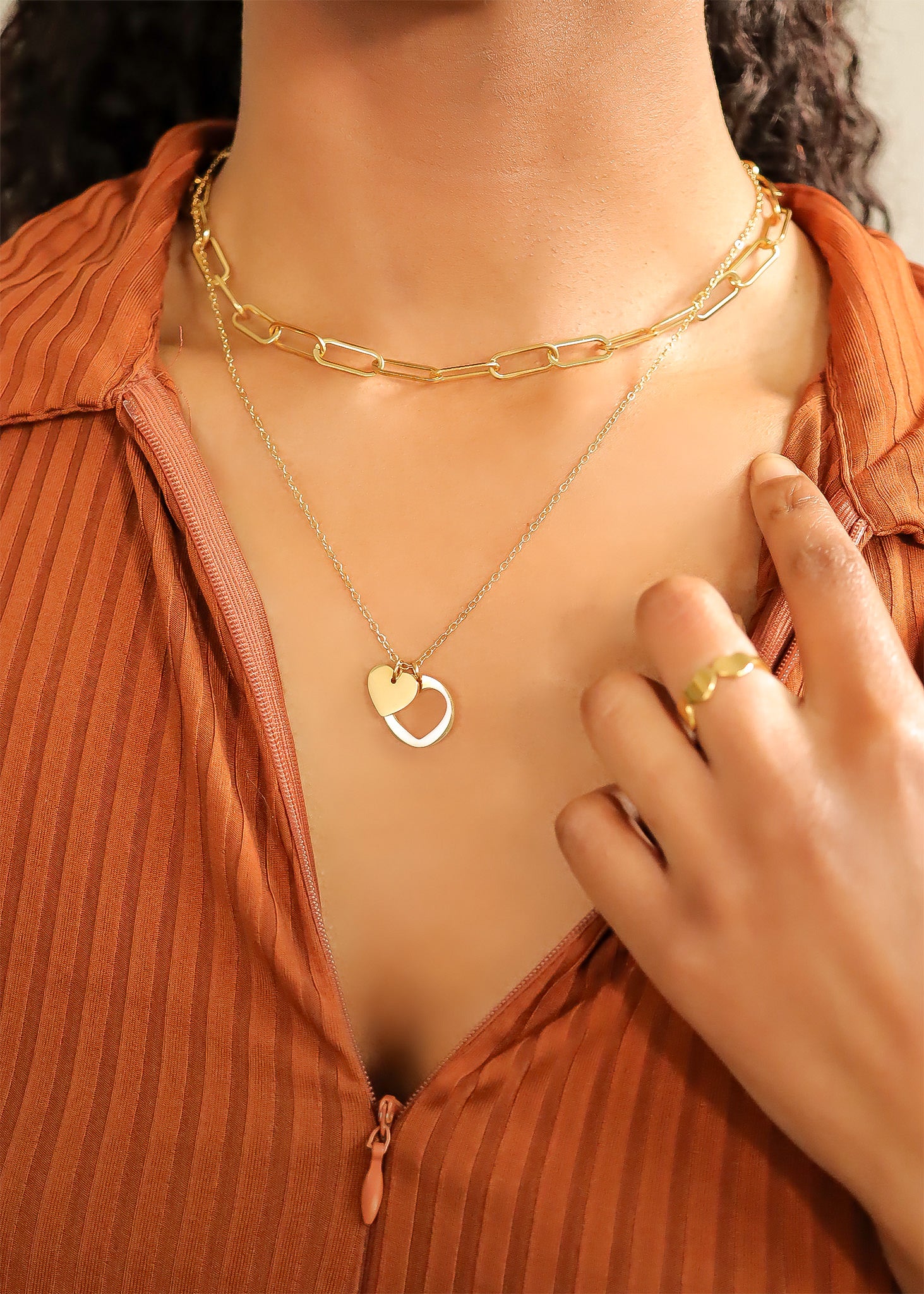 18K Gold PVD Stainless Steel Heart Cutout Necklace with 2 Extension / SBB0310、mySite、dreamappss
