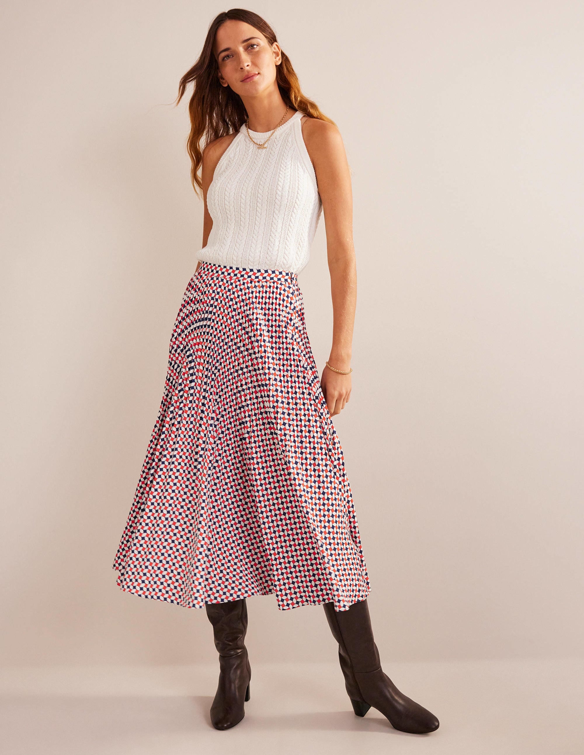  Pleated Midi Skirt-Fiesta Orange, Diamond、mySite、ashleygrahame