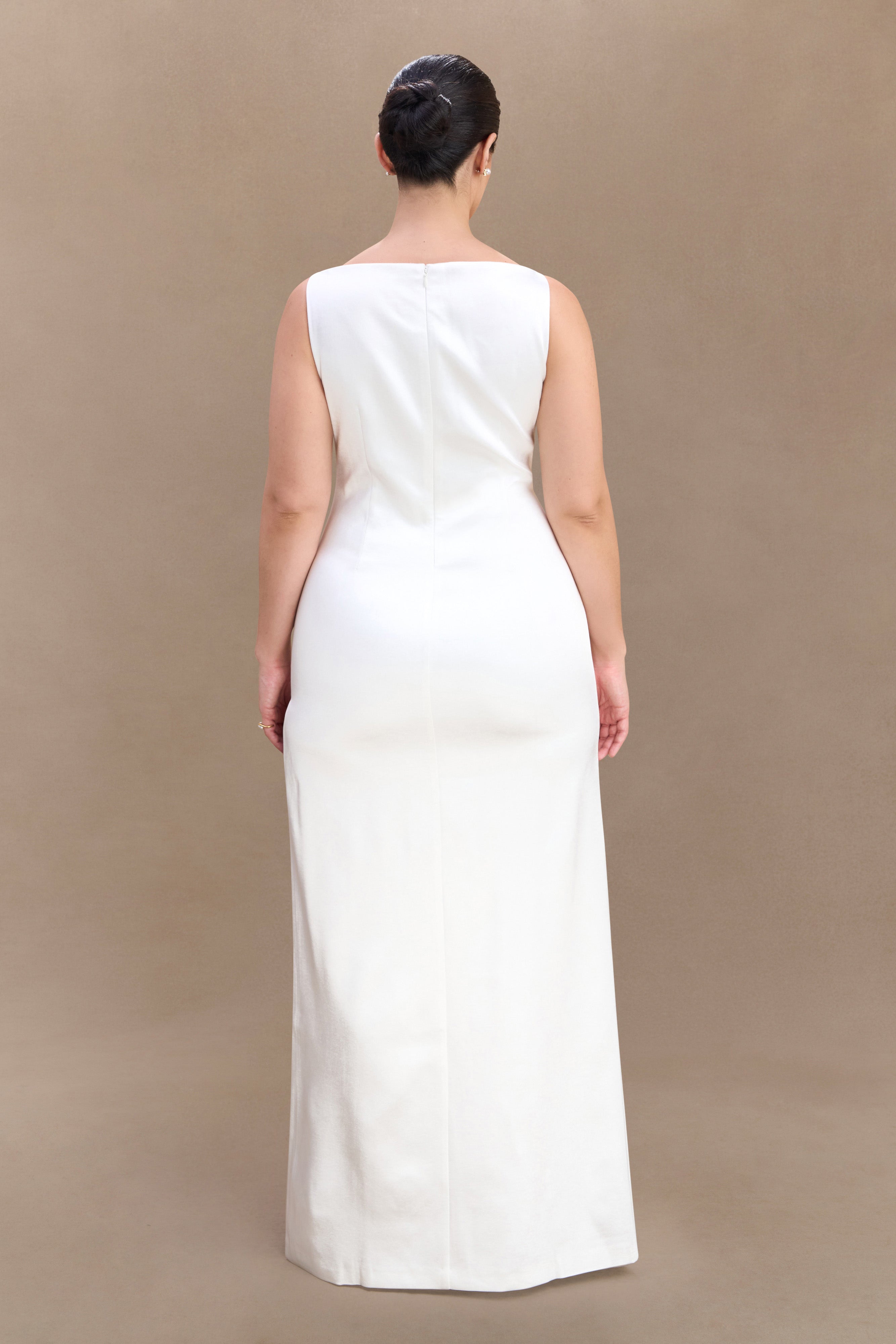 Violet Sleeveless Satin Maxi Dress - White、mySite、solidvoid