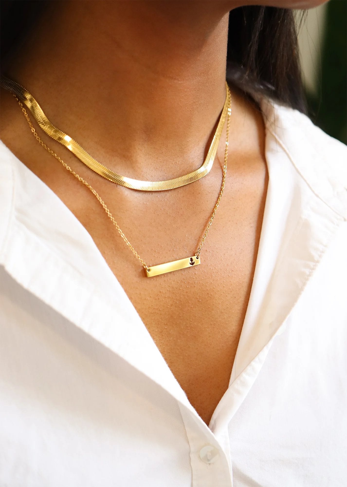 18K Gold PVD Stainless Steel Anchor Cutout Horizontal Blank Bar Necklace / SBB0157、mySite、dreamappss