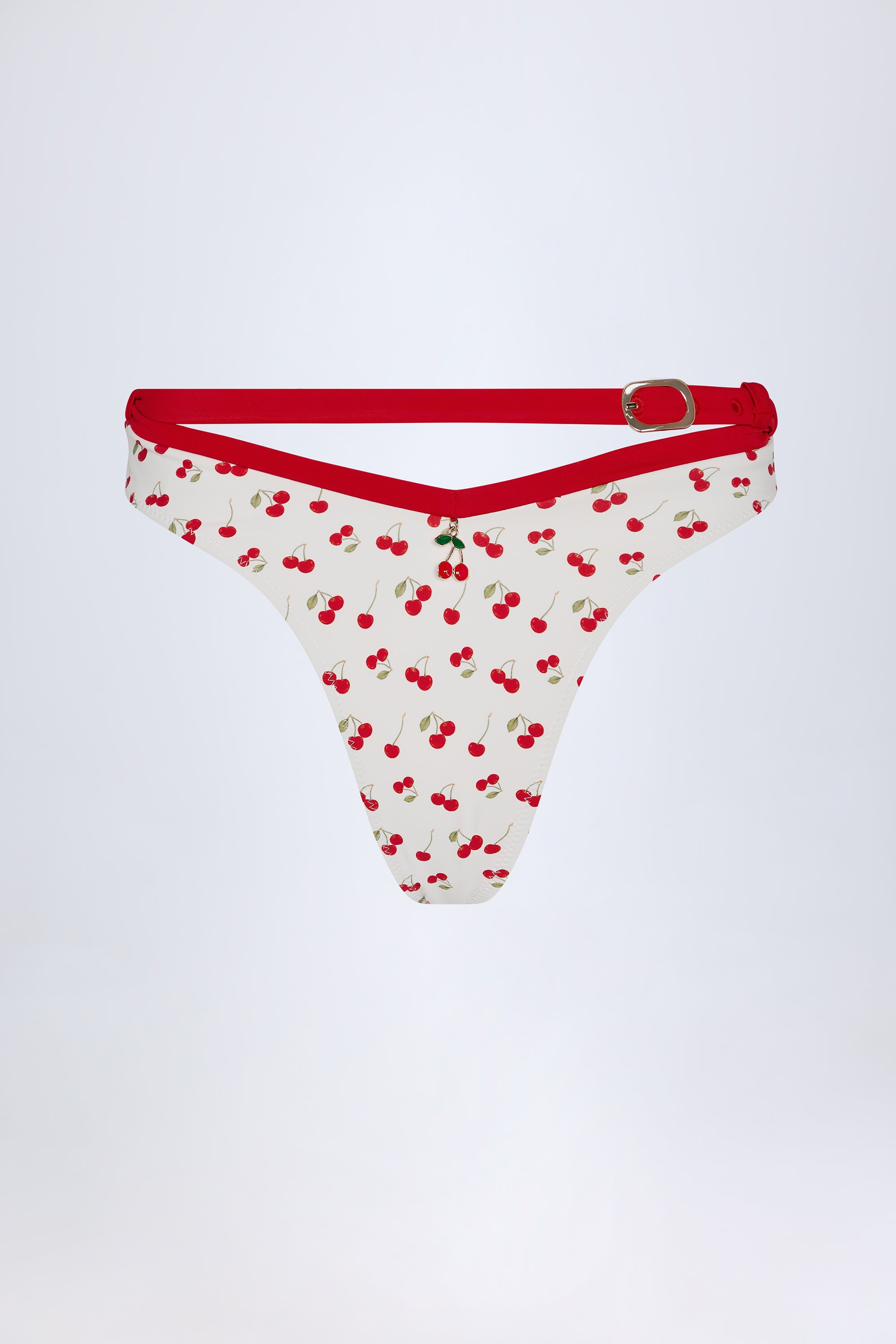  Contrast Belted Thong Bikini Bottoms in Cherry Print、mySite、sugarbowlscore
