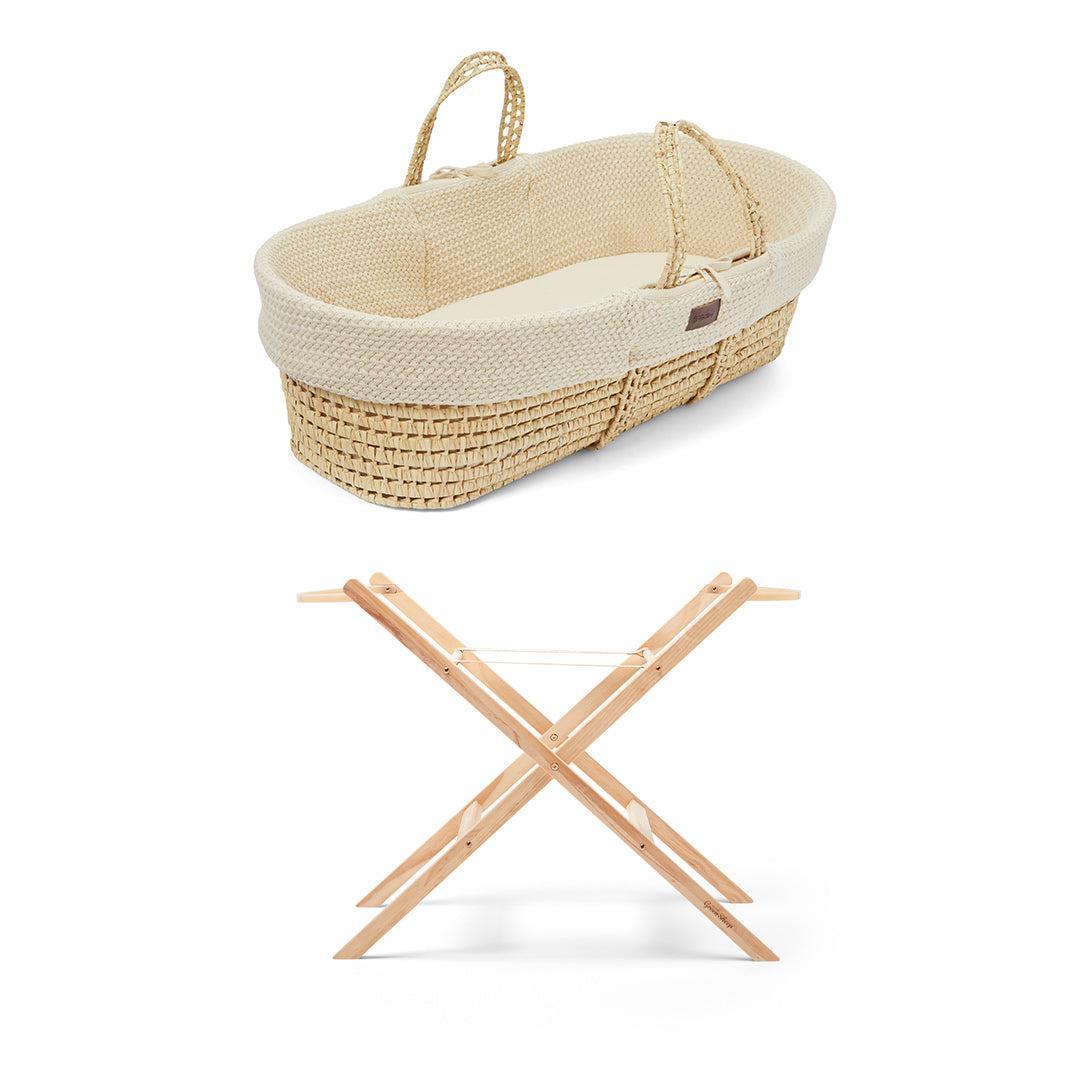  The Little Green Sheep Wheat Knit Moses Basket and Foldable Stand Bundle - Linen / Natural、mySite、merchandisen