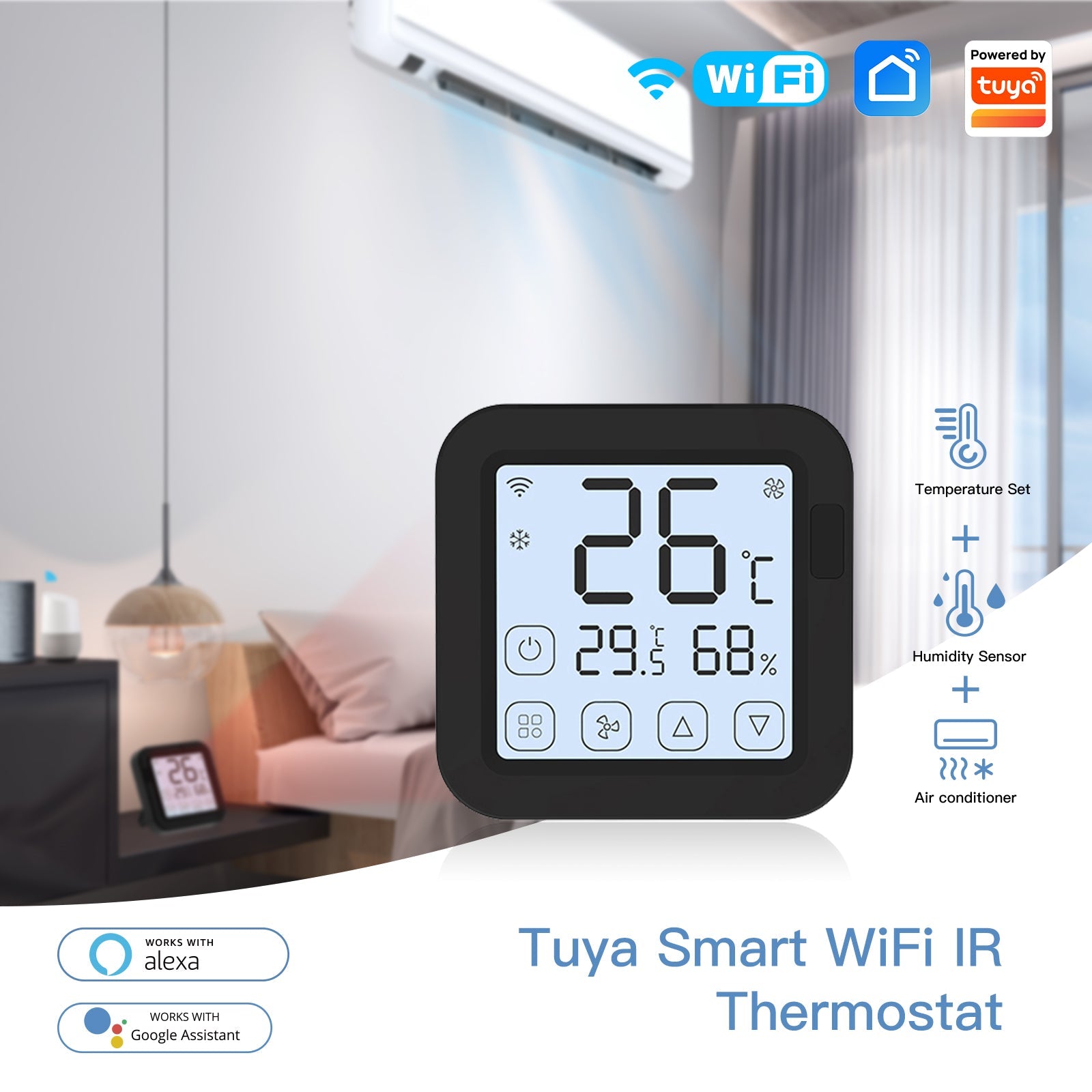 MOES Tuya WiFi Smart IR Thermostat AC Remote Controller Temperature and Humidity Sensor、mySite、fannypackpong