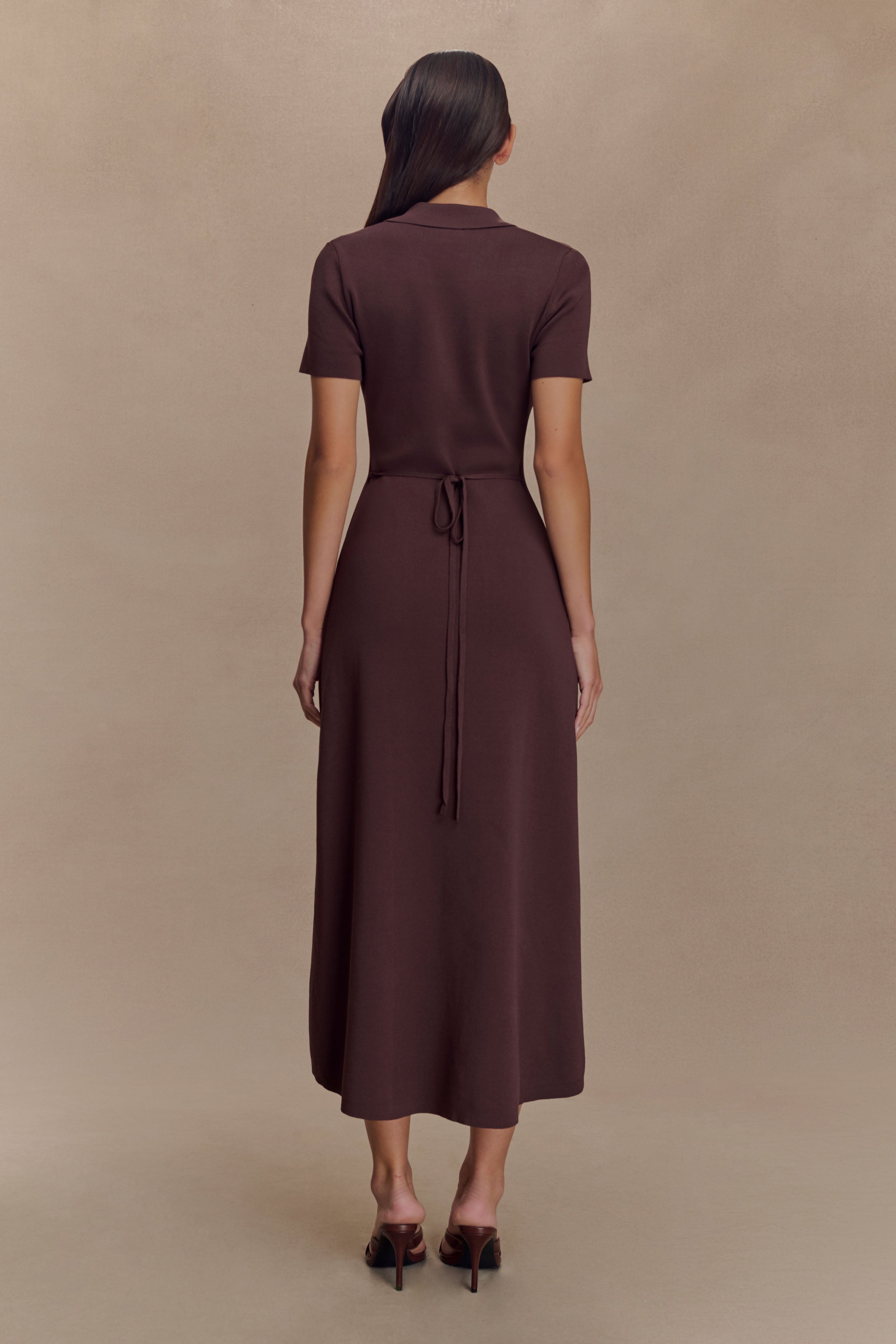 Pearson Short Sleeve Knit Midi Dress - Chocolate、mySite、solidvoid