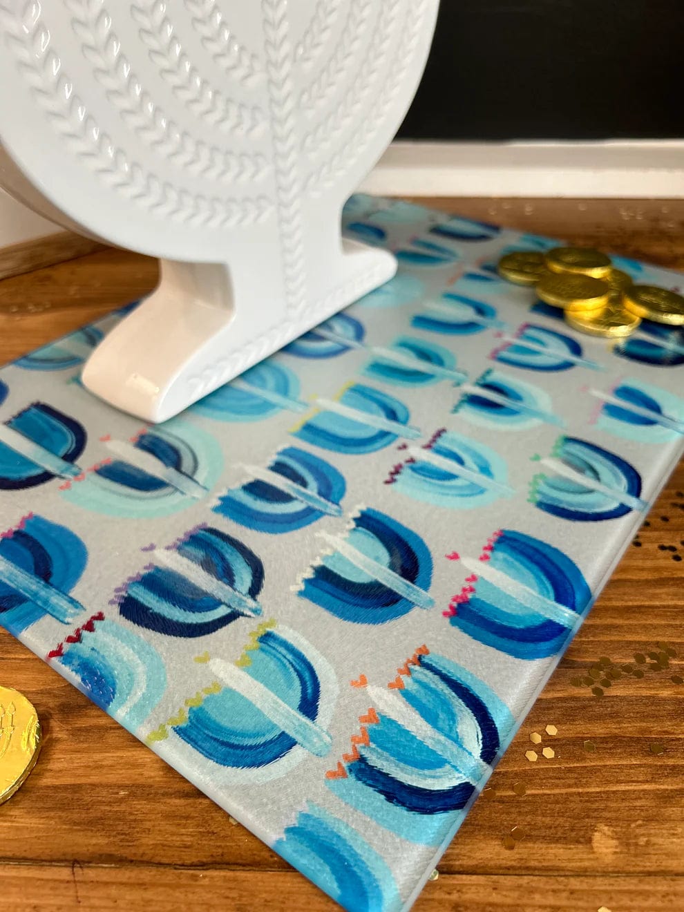 Blue Menorahs Glass Serving Board/Drip Tray、mySite、topwebapps