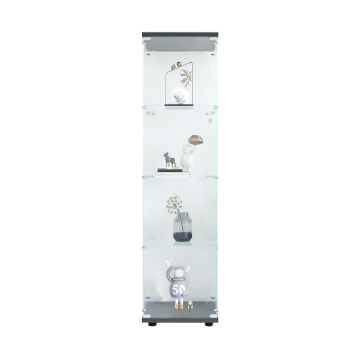 Glass Display Cabinet 4 Shelves with Door, Floor Standing Curio Bookshelf for Living Room Bedroom Office, 64.7"*16.7"*14.3", Black、、casual