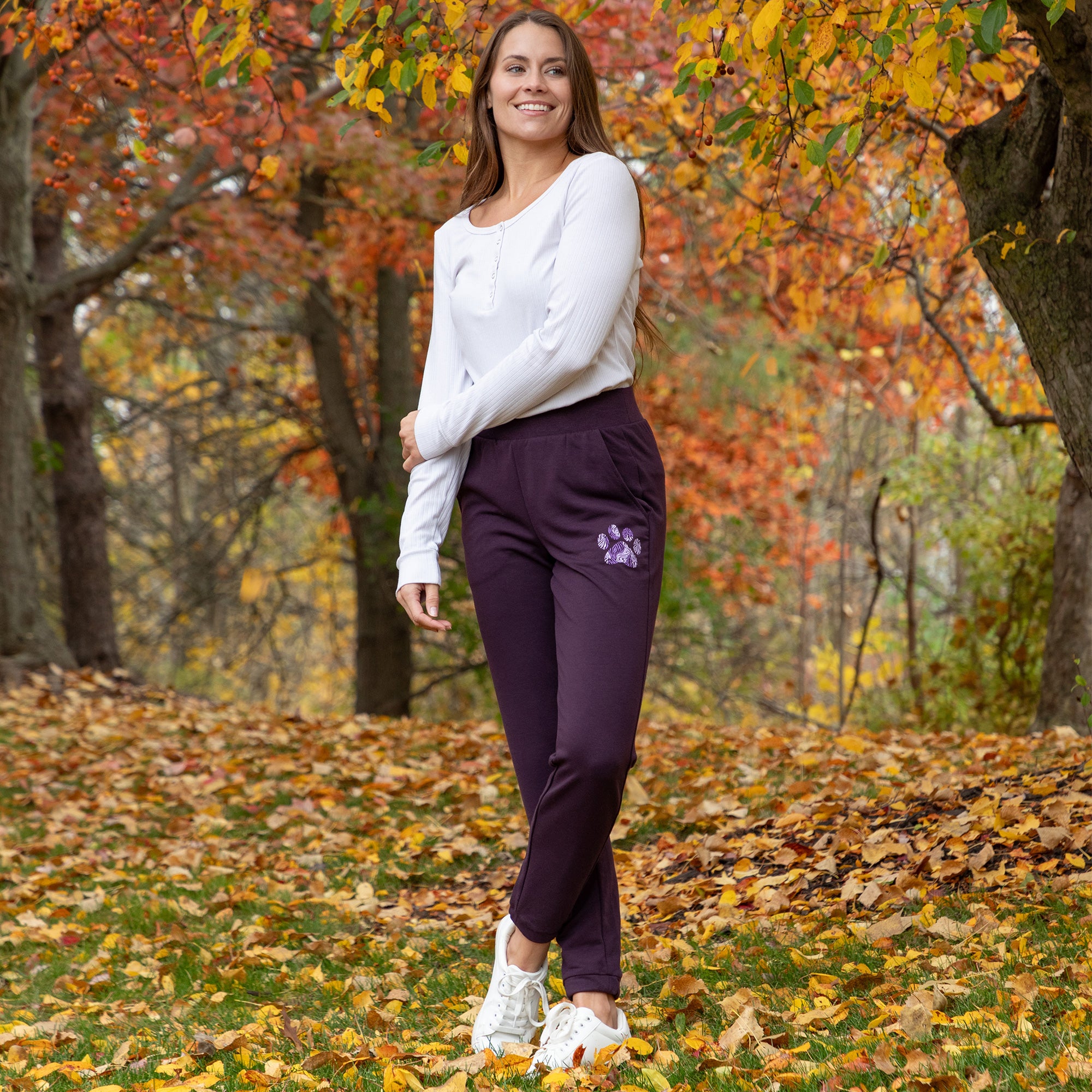 Paw Print Lightweight Tapered Sweatpants with Pockets & Elastic Waist、mySite、camillekostekn