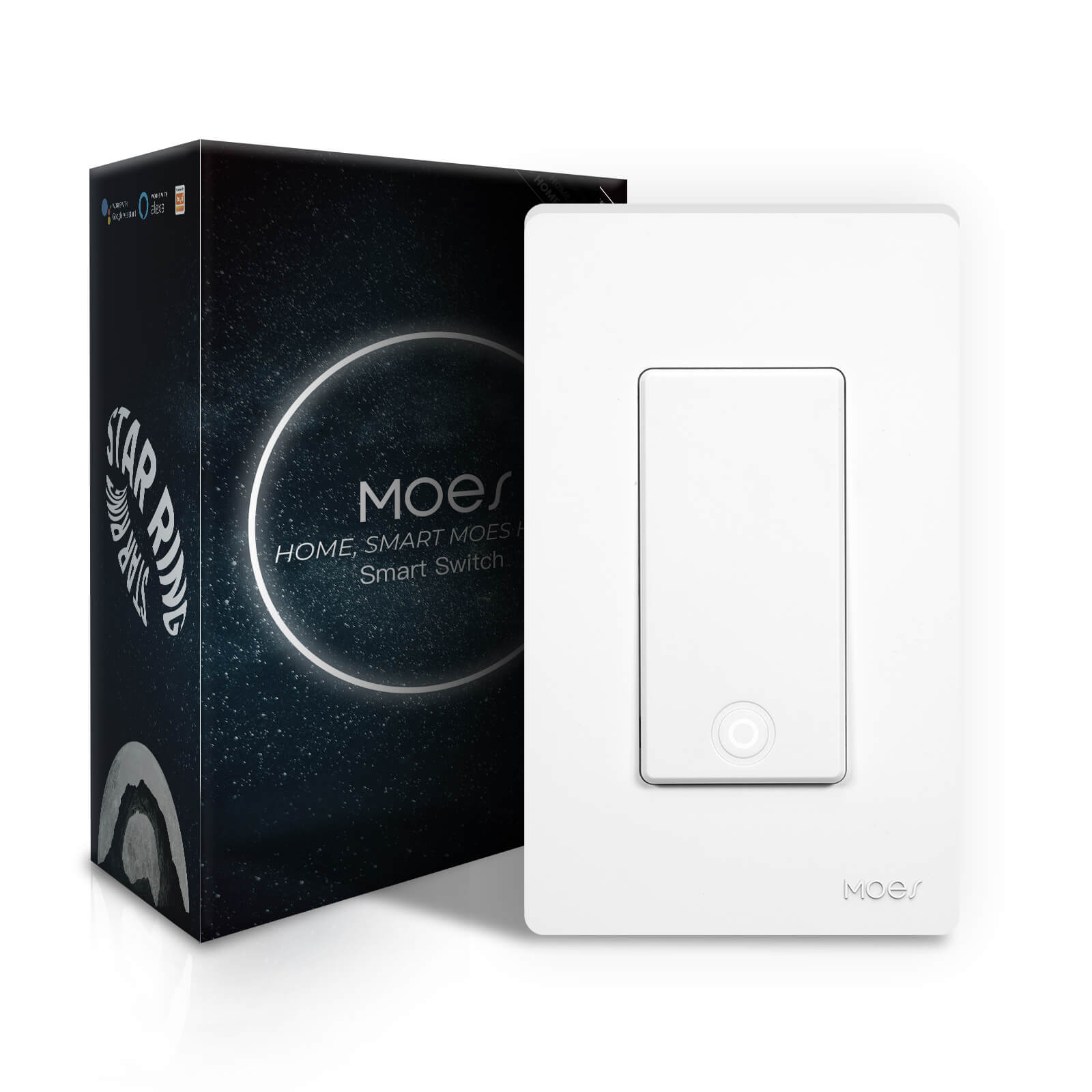 MOES Star Ring 3rd Generation WiFi Smart Light Switch No Neutral Required No Capacitor Alexa Google APP Control、mySite、fannypackpong