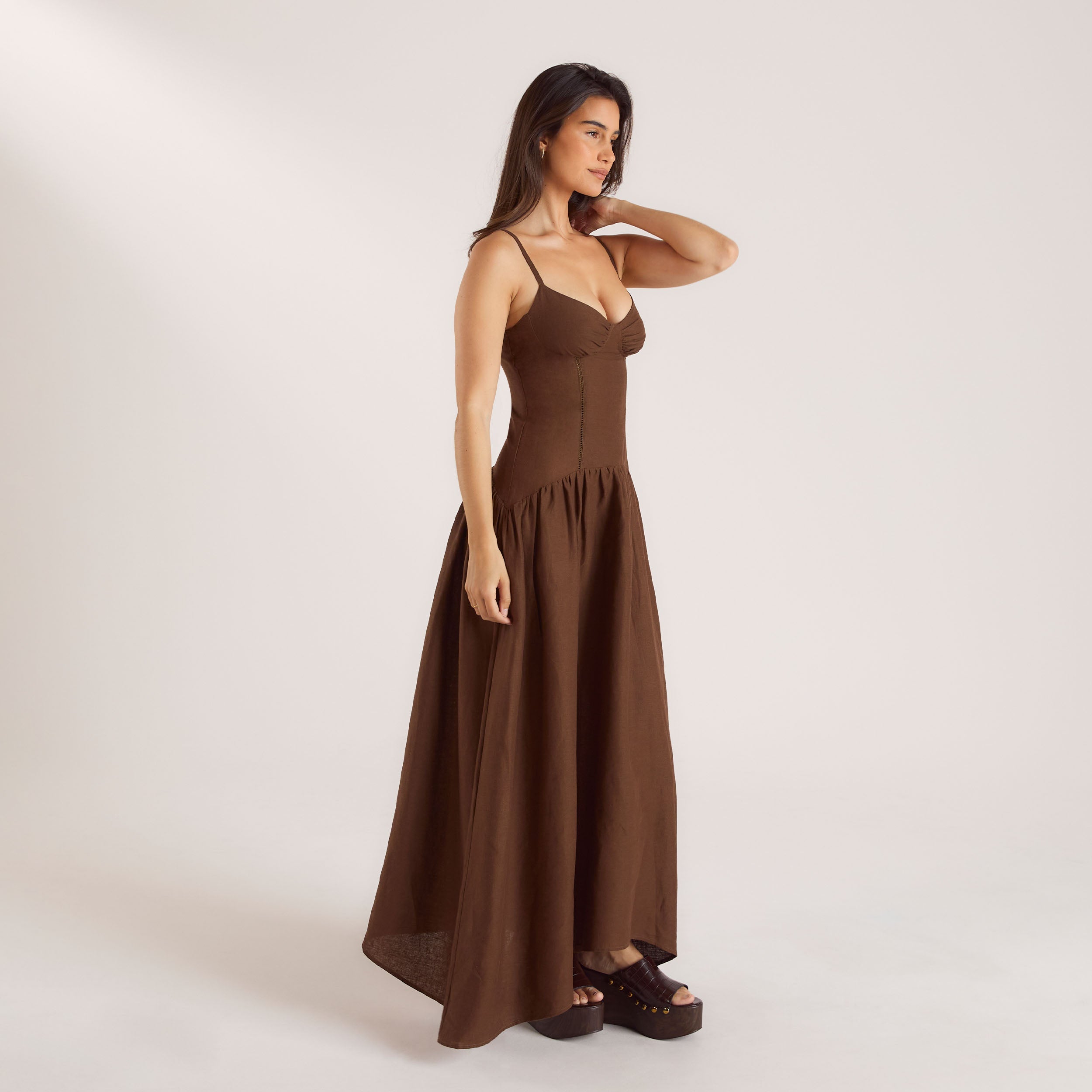 Drop-Waist Linen Maxi Dress - Chocolate、mySite、bengalsvssteelers
