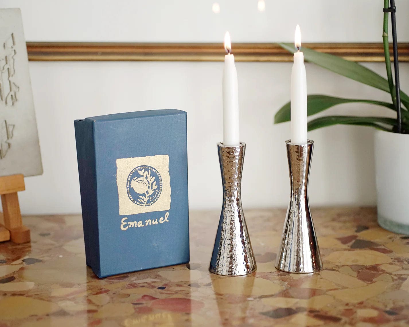 Small Silver Nickel Hammered Candlesticks by Yair Emanuel、mySite、topwebapps