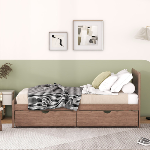 Modern Design Twin Size Platform Bed Frame with 2 Drawers for Grey Color、、xpatfood